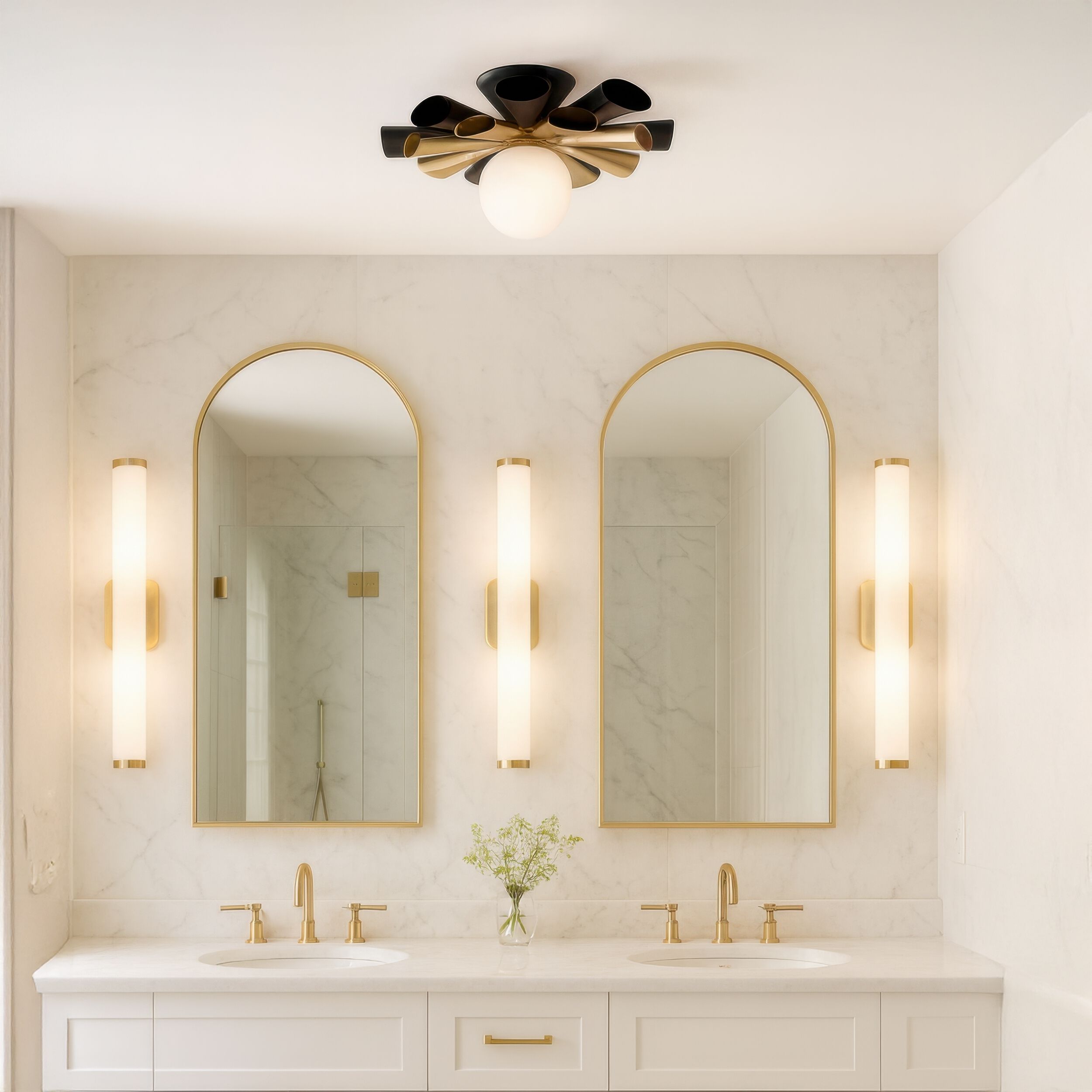 Daphne 1 Light 18 inch Matte Black and French Gold Convertible Flush Mount Ceiling Light, Smithsonian Collaboration