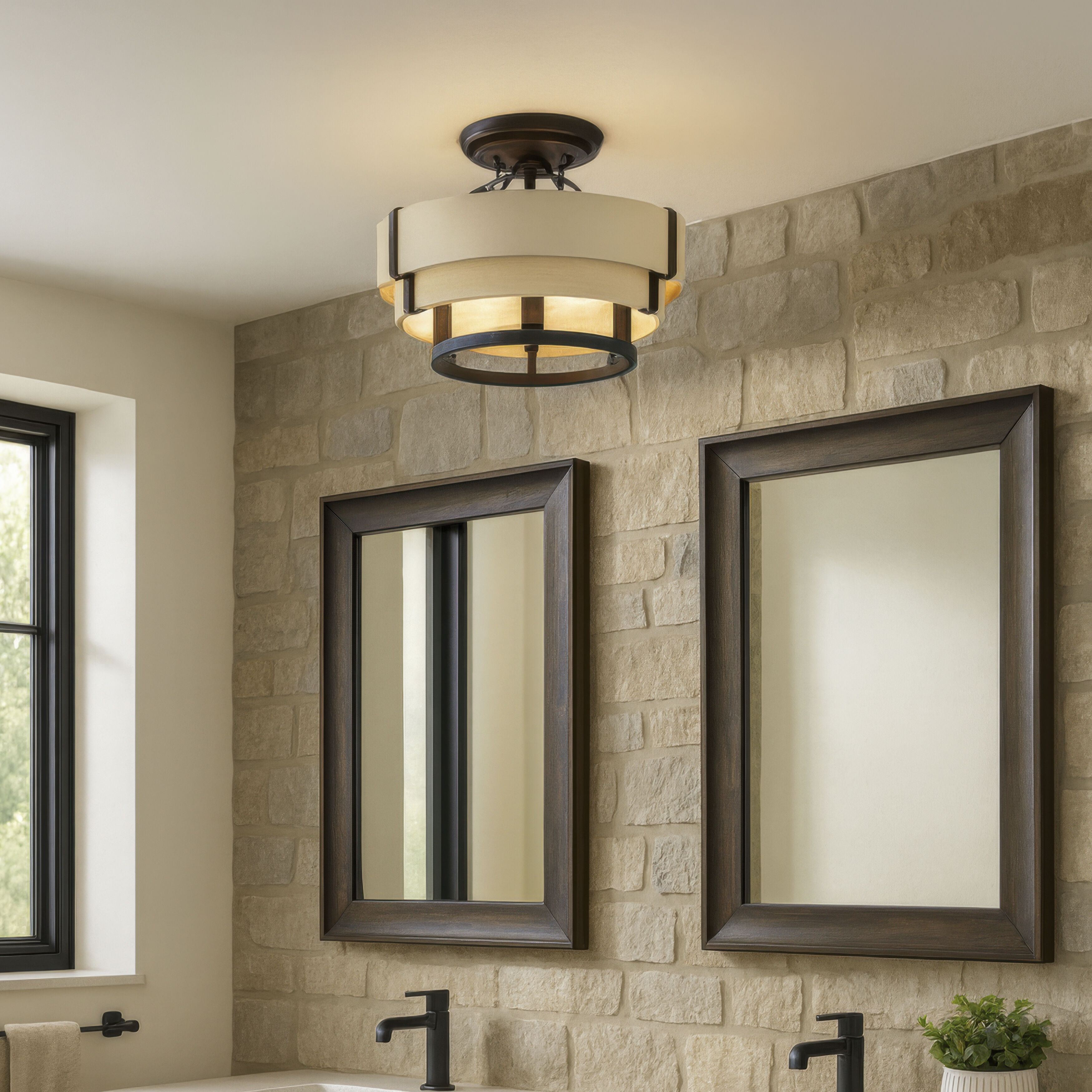 Blonde Moment 3 Light 16.5 inch Matte Black and Honey with Medium Oak Semi-Flush Ceiling Light