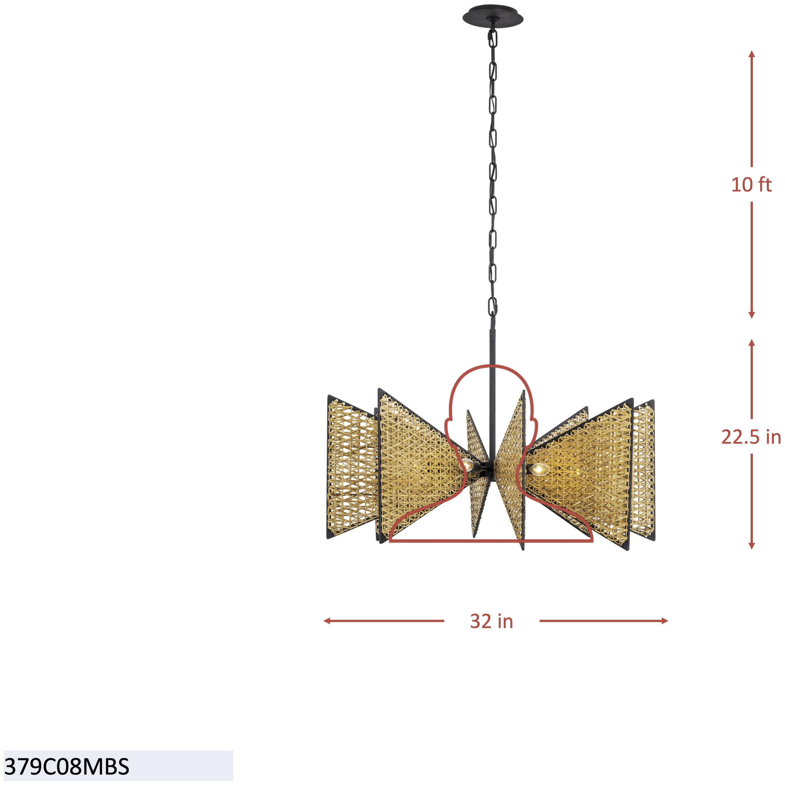Machina 8 Light 32 inch Matte Black with Sulihiya Chandelier Ceiling Light, Smithsonian Collaboration