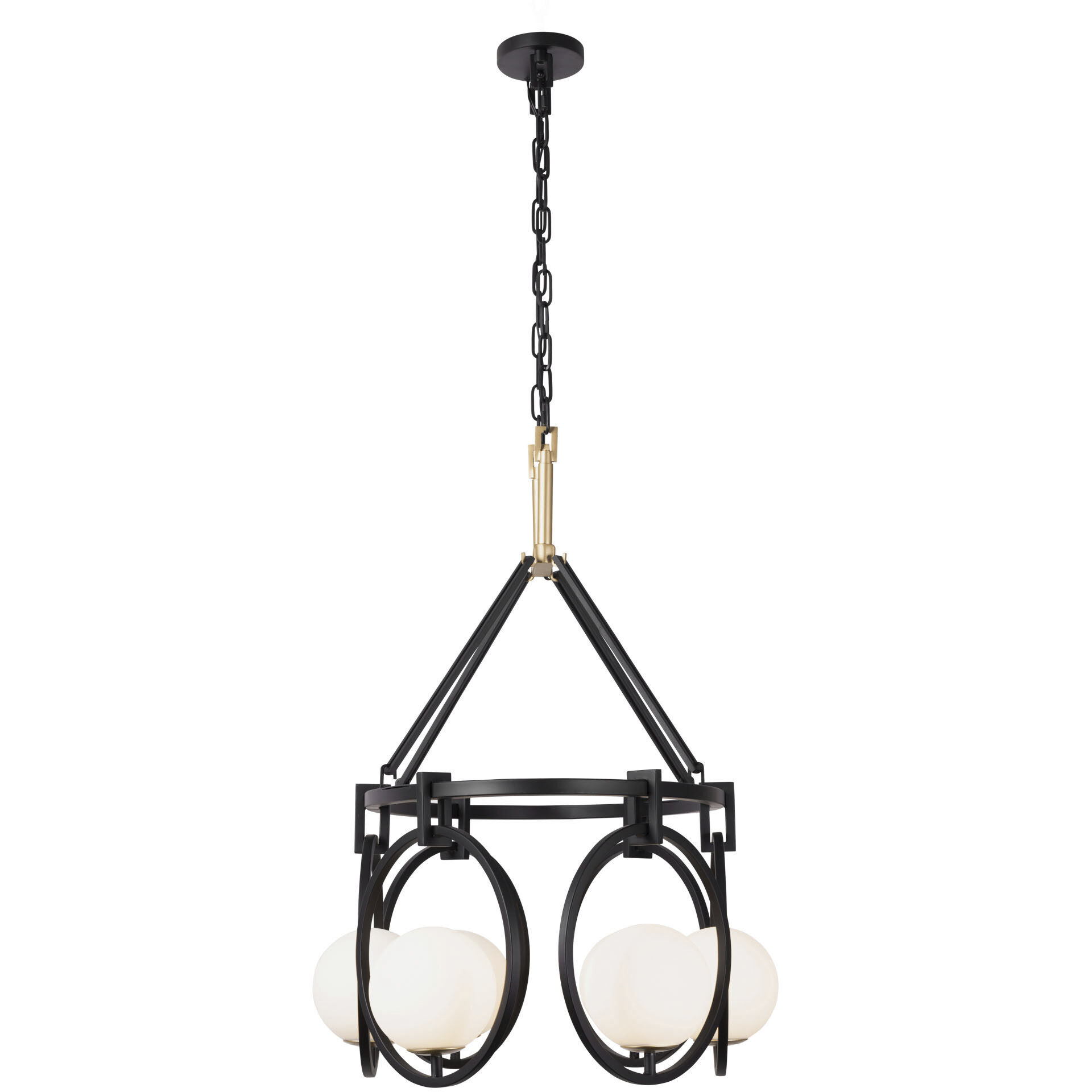 Stopwatch 6 Light 34.5 inch Matte Black and French Gold Linear Pendant Ceiling Light