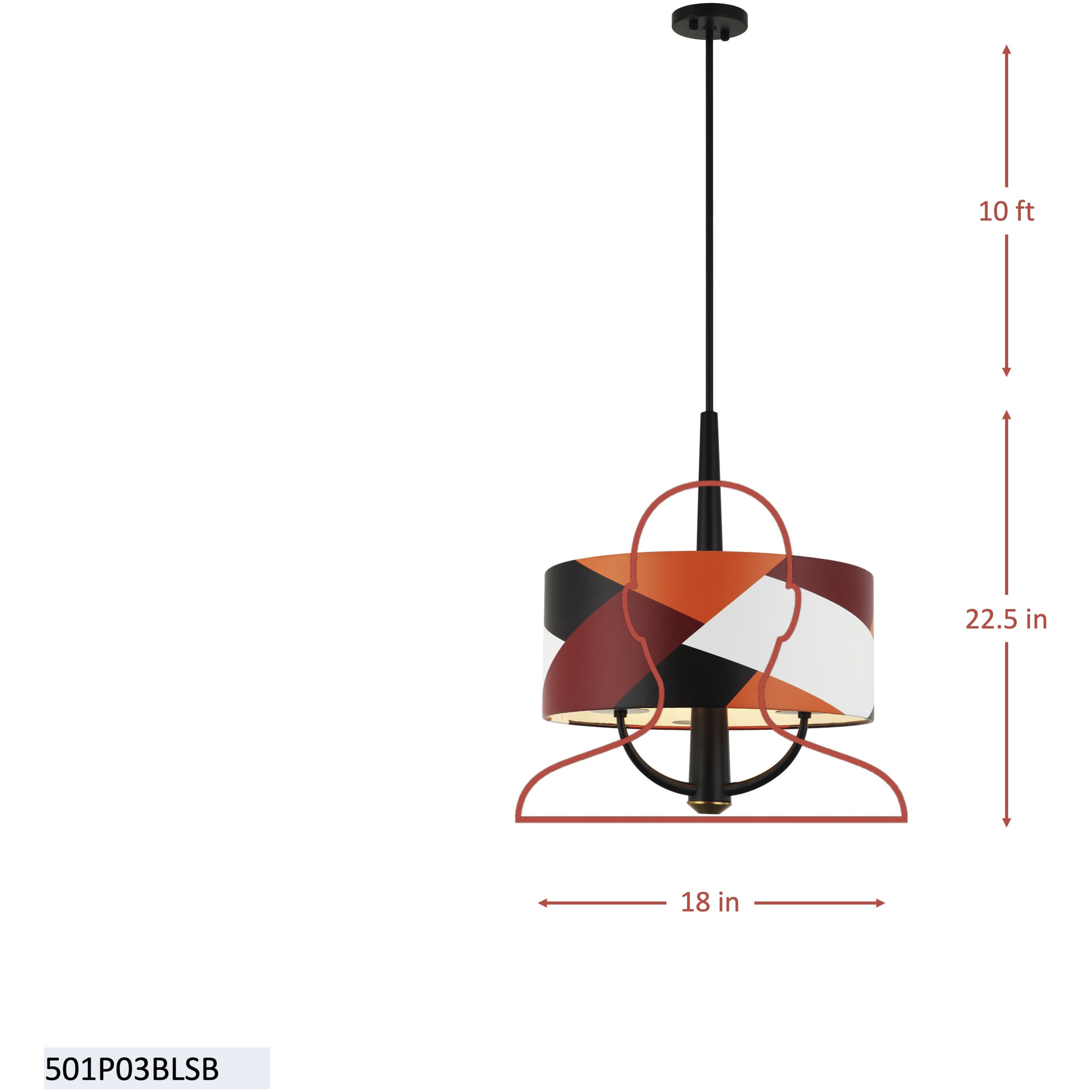 Patchwork 3 Light 18 inch Black with Satin Brass with Patchwork Pendant Ceiling Light in Black/Satin Brass/Patchwork