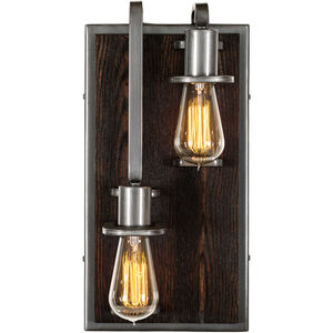 Lofty 2 Light 8 inch Steel and Faux Zebrawood Wall Sconce Wall Light in Faux Zebrawood and Steel, Left