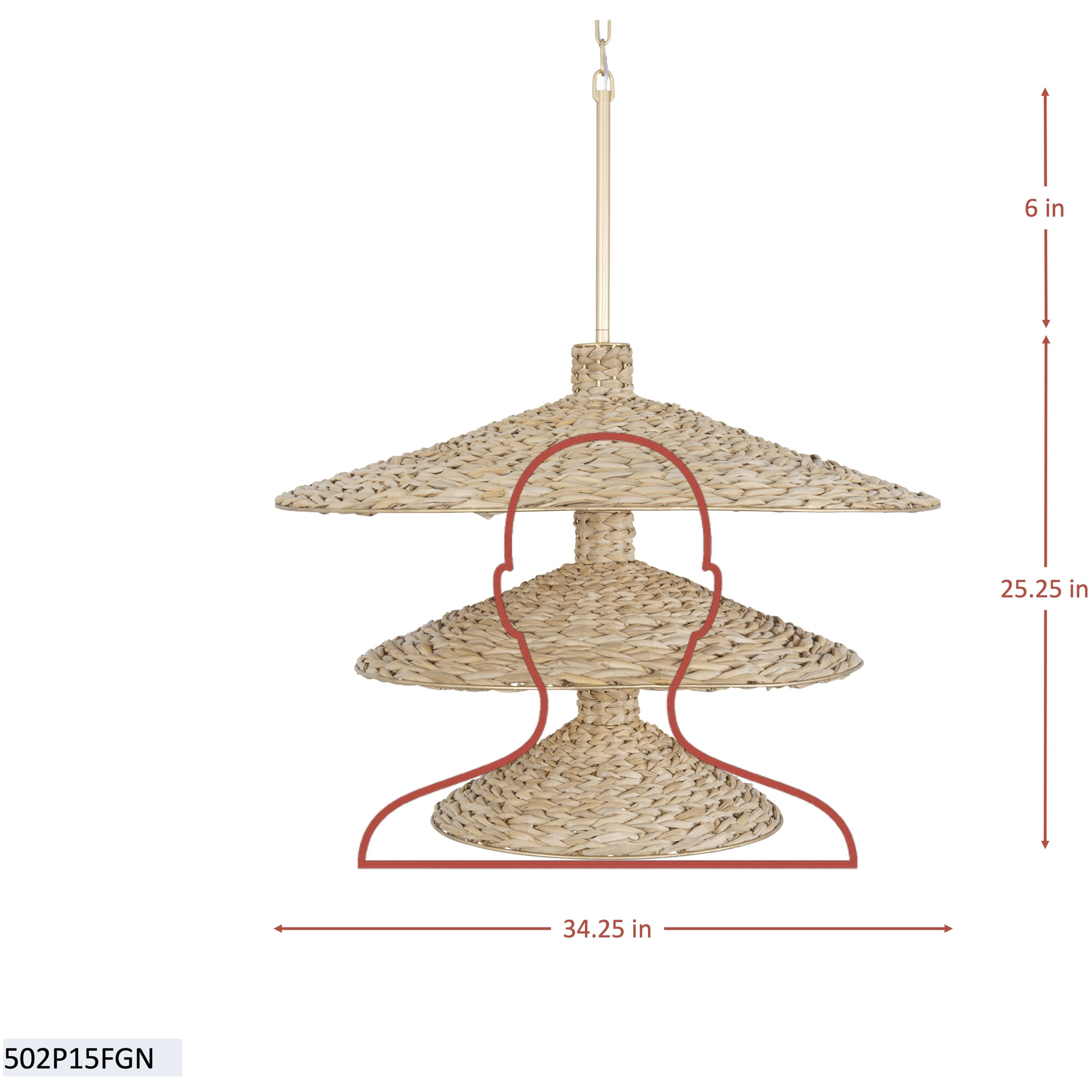 Hilton Head 15 Light 34.25 inch French Gold with Natural Seagrass Pendant Ceiling Light