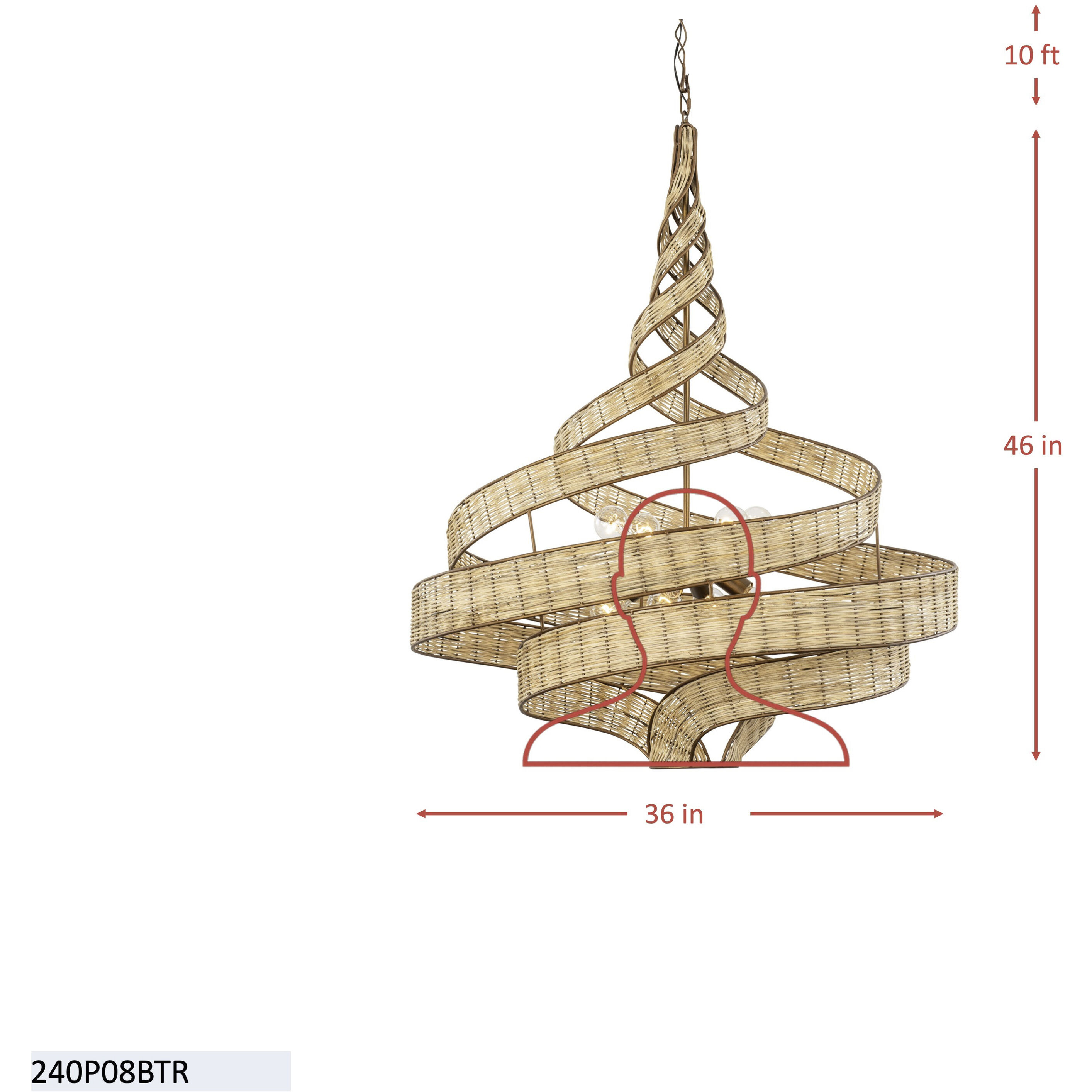 Flow 8 Light 36 inch Baguette and Natural Rattan Pendant Ceiling Light in Baguette/Natural Rattan, Smithsonian Collaboration
