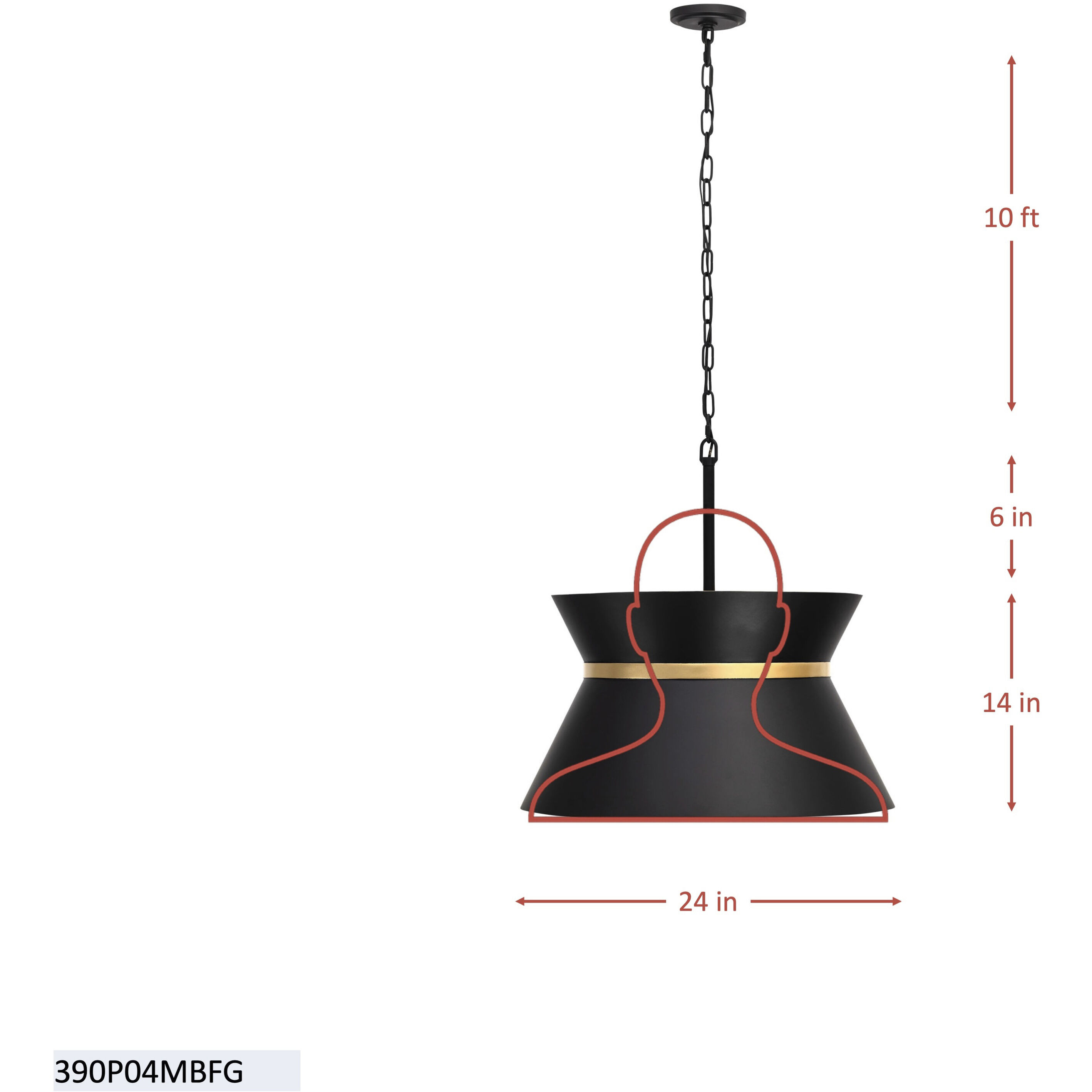 Mad Hatter 4 Light 24 inch Matte Black and French Gold Pendant Ceiling Light