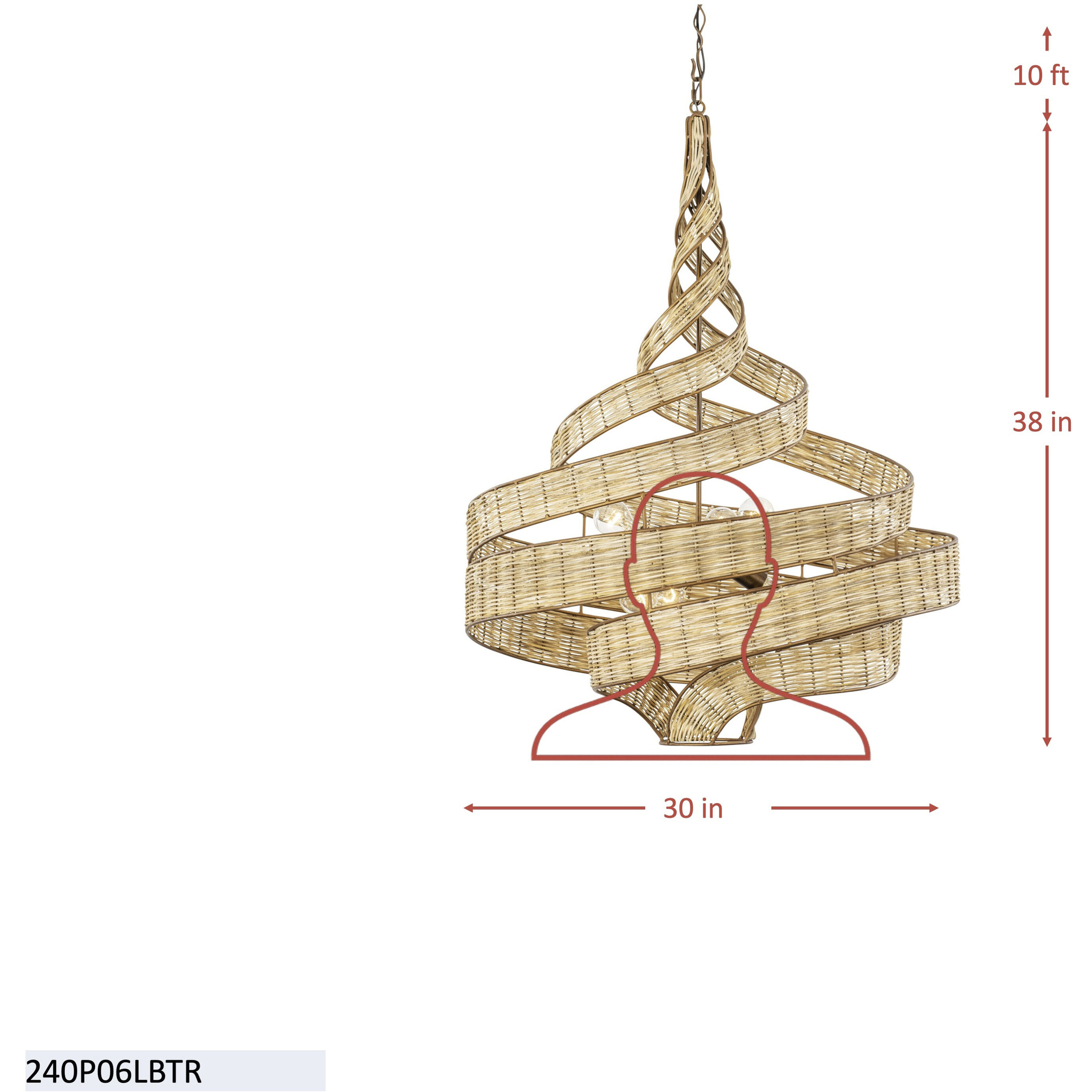 Flow 6 Light 30 inch Baguette and Natural Rattan Pendant Ceiling Light in Baguette/Natural Rattan, Smithsonian Collaboration