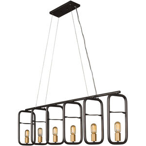 Loophole 6 Light 52 inch Rustic Bronze and Gold Linear Pendant Ceiling Light