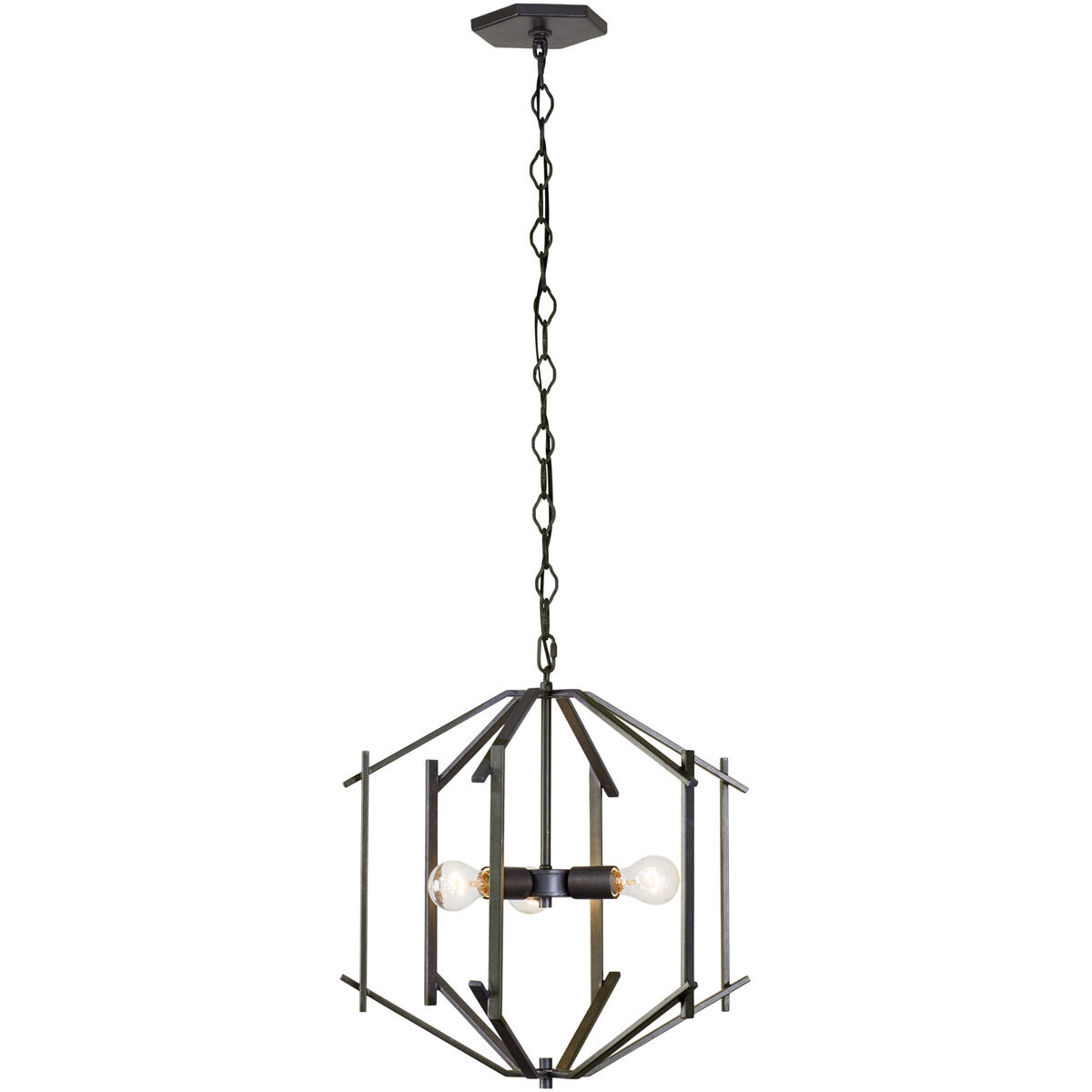 Offset 3 Light 18 inch Forged Iron Pendant Ceiling Light