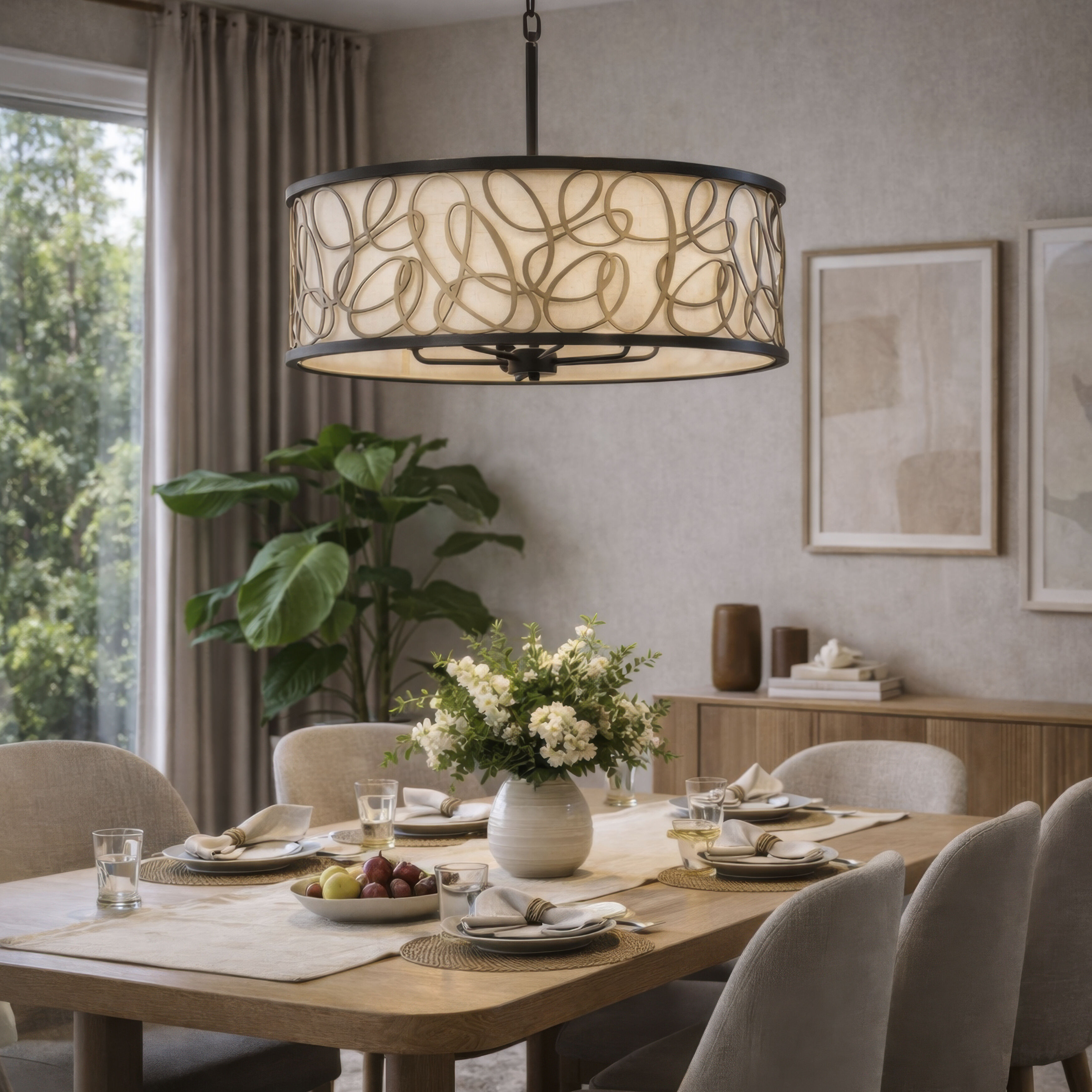 Scribble 6 Light 28 inch Matte Black with Artifact Pendant Ceiling Light, Smithsonian Collaboration