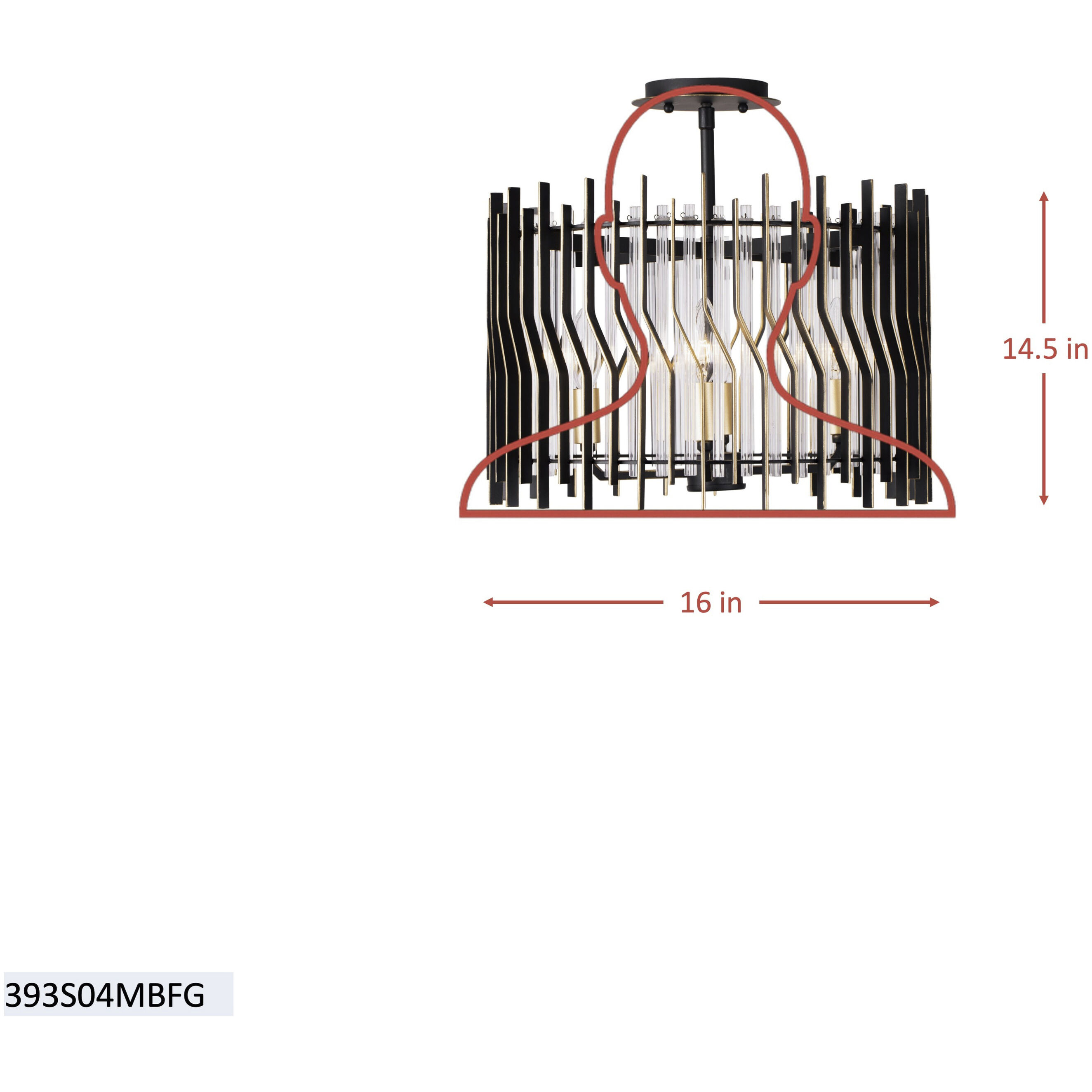 Park Row 4 Light 16 inch Matte Black and French Gold Semi-Flush Ceiling Light, Smithsonian Collaboration