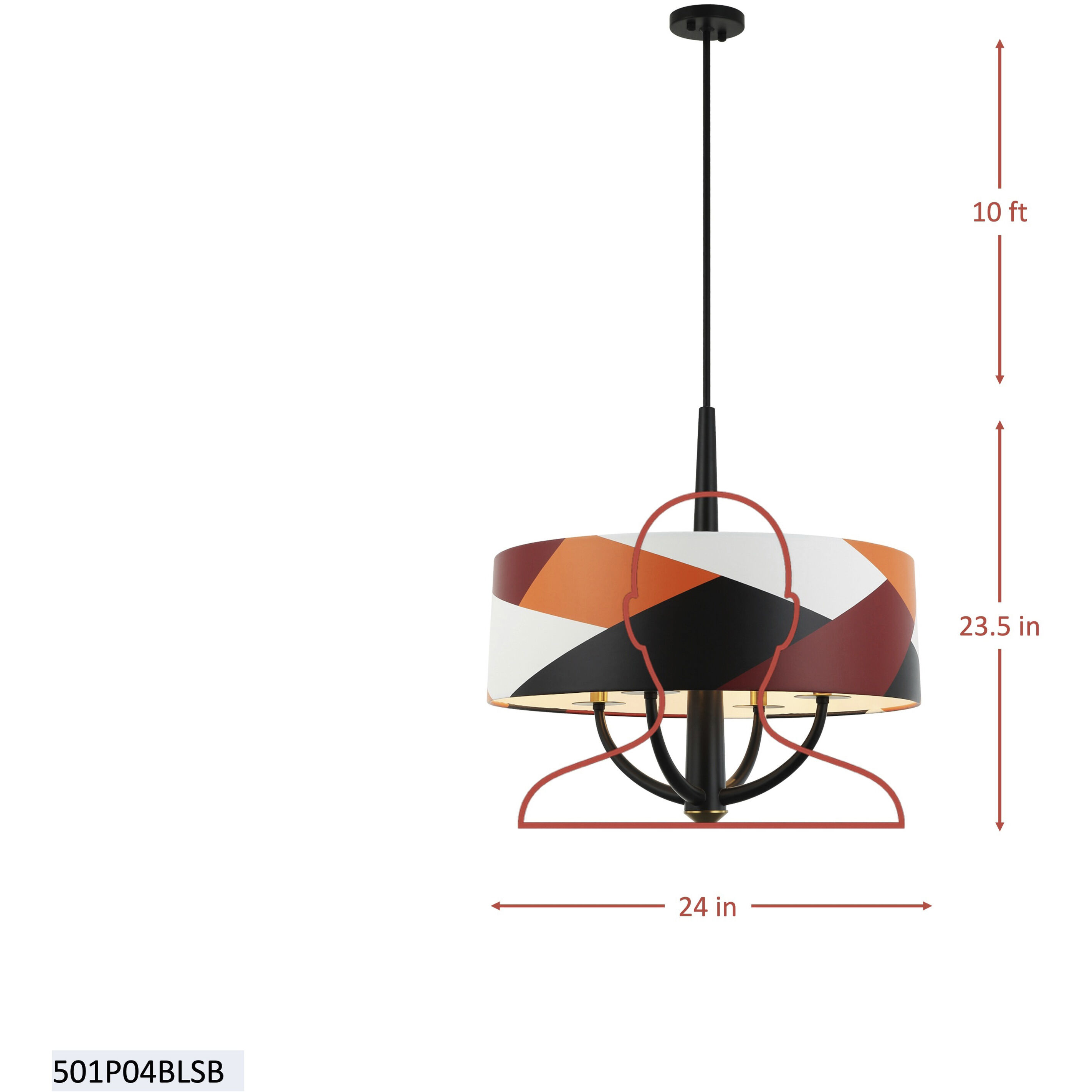 Patchwork 4 Light 24 inch Black with Satin Brass with Patchwork Pendant Ceiling Light in Black/Satin Brass/Patchwork
