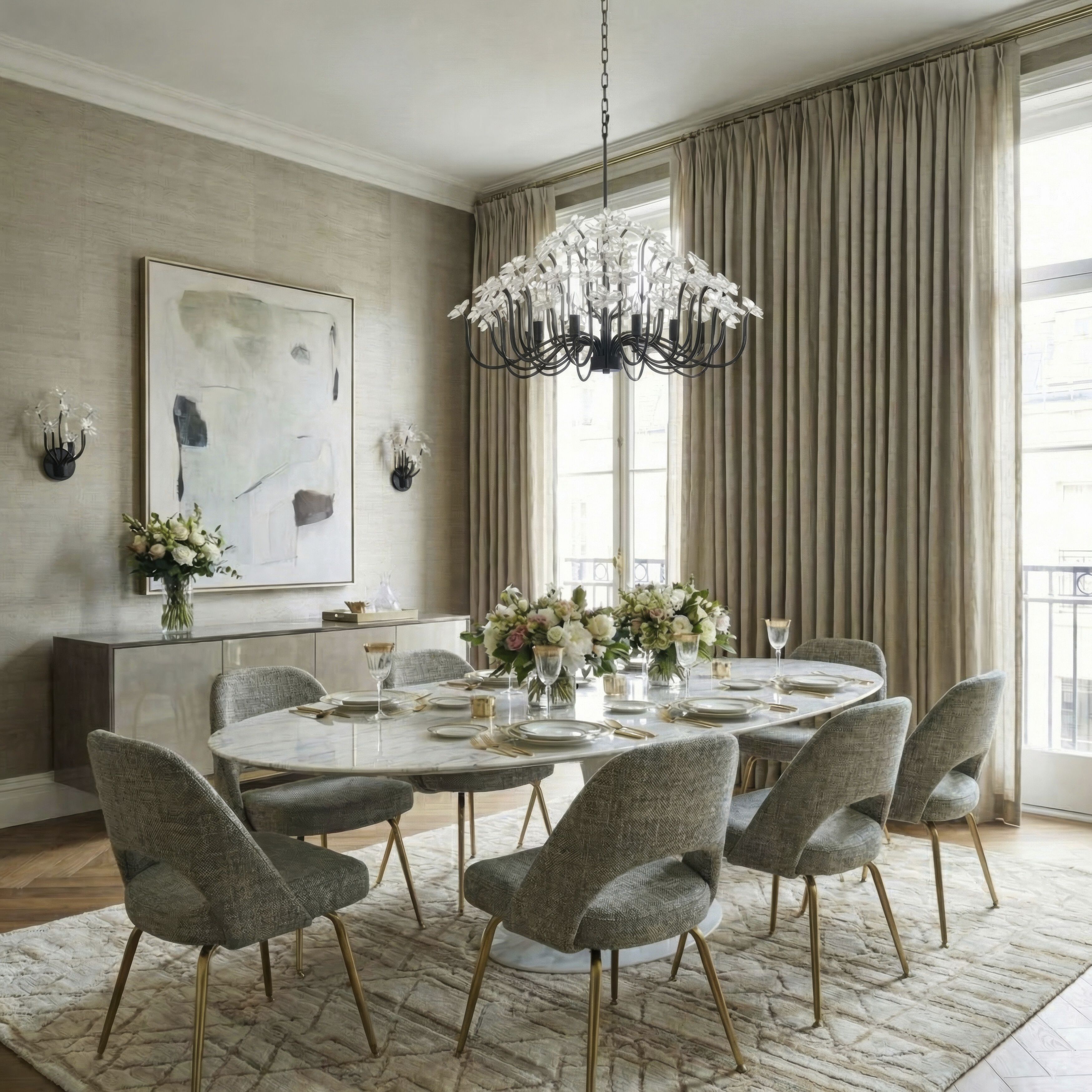 Wildflower 8 Light 32 inch Matte Black Chandelier Ceiling Light, Smithsonian Collaboration