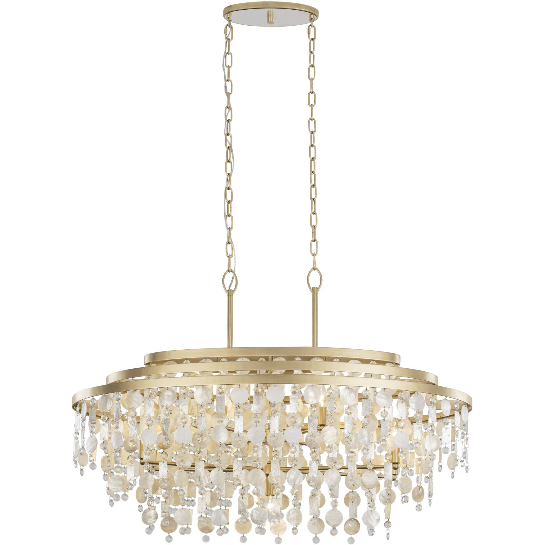 Kalani 9 Light 42 inch French Gold Linear Pendant Ceiling Light, Smithsonian Collaboration