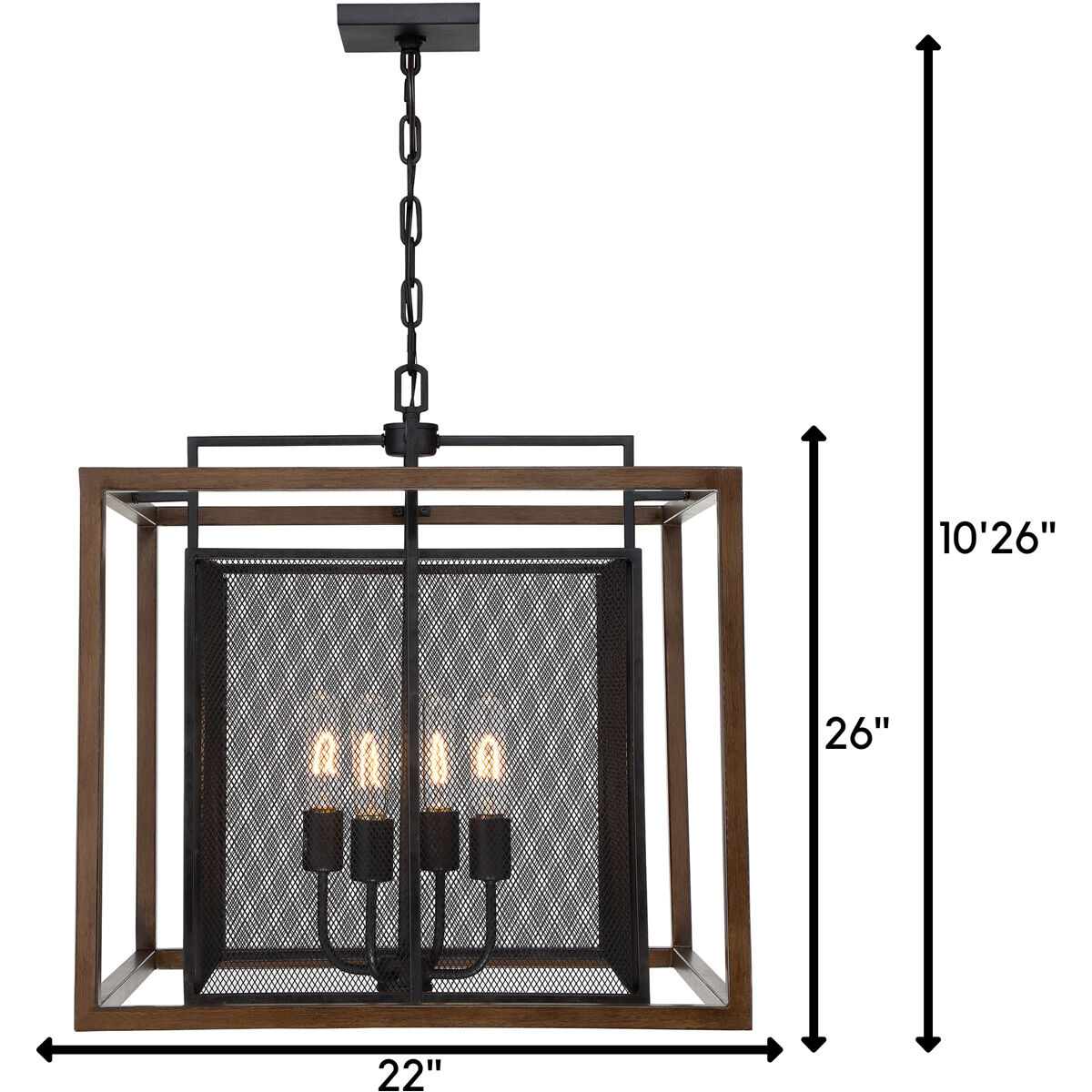 Rio Lobo 4 Light 22 inch Dark Oak with Black Pendant Ceiling Light