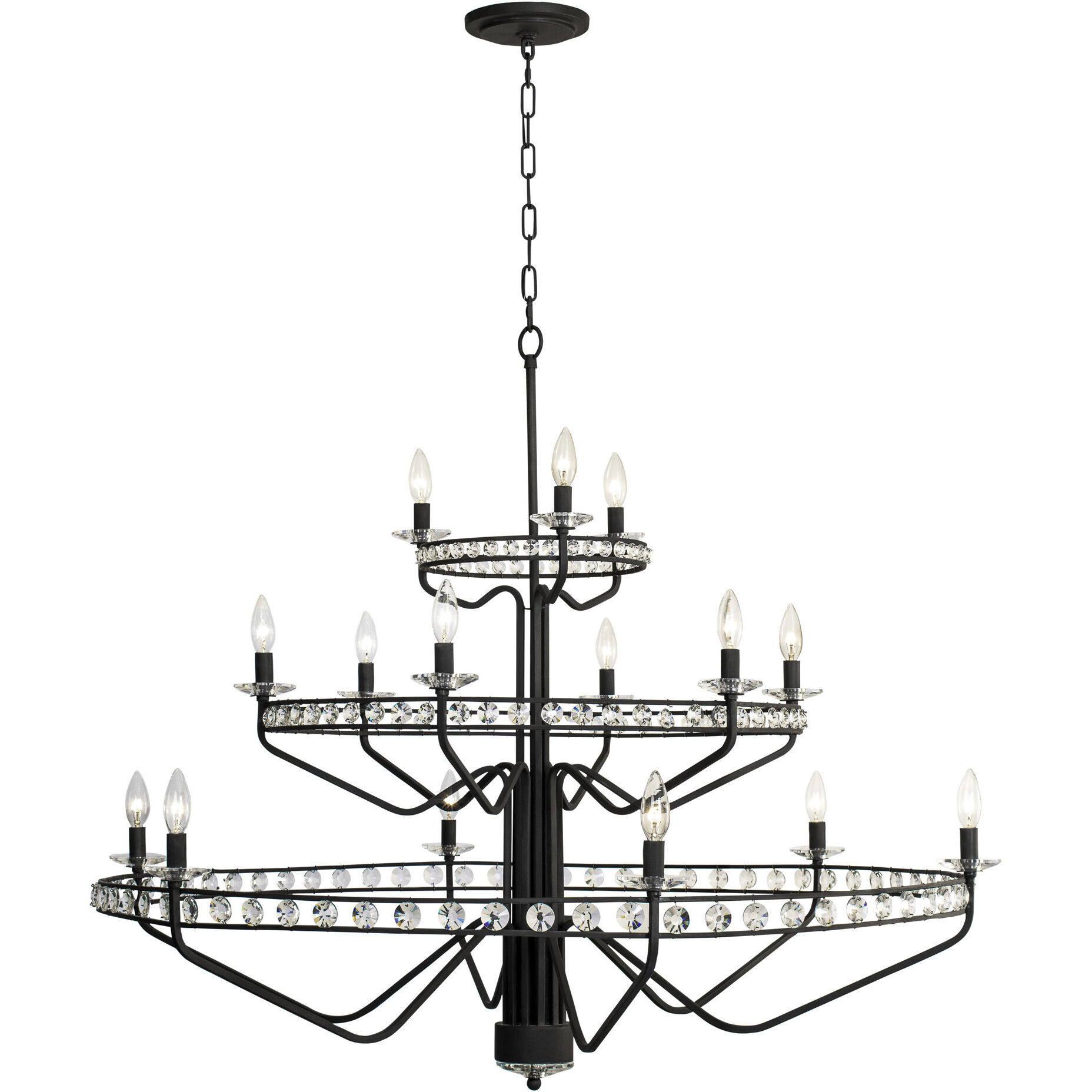 Monroe 15 Light 48 inch Carbon Black Chandelier Ceiling Light