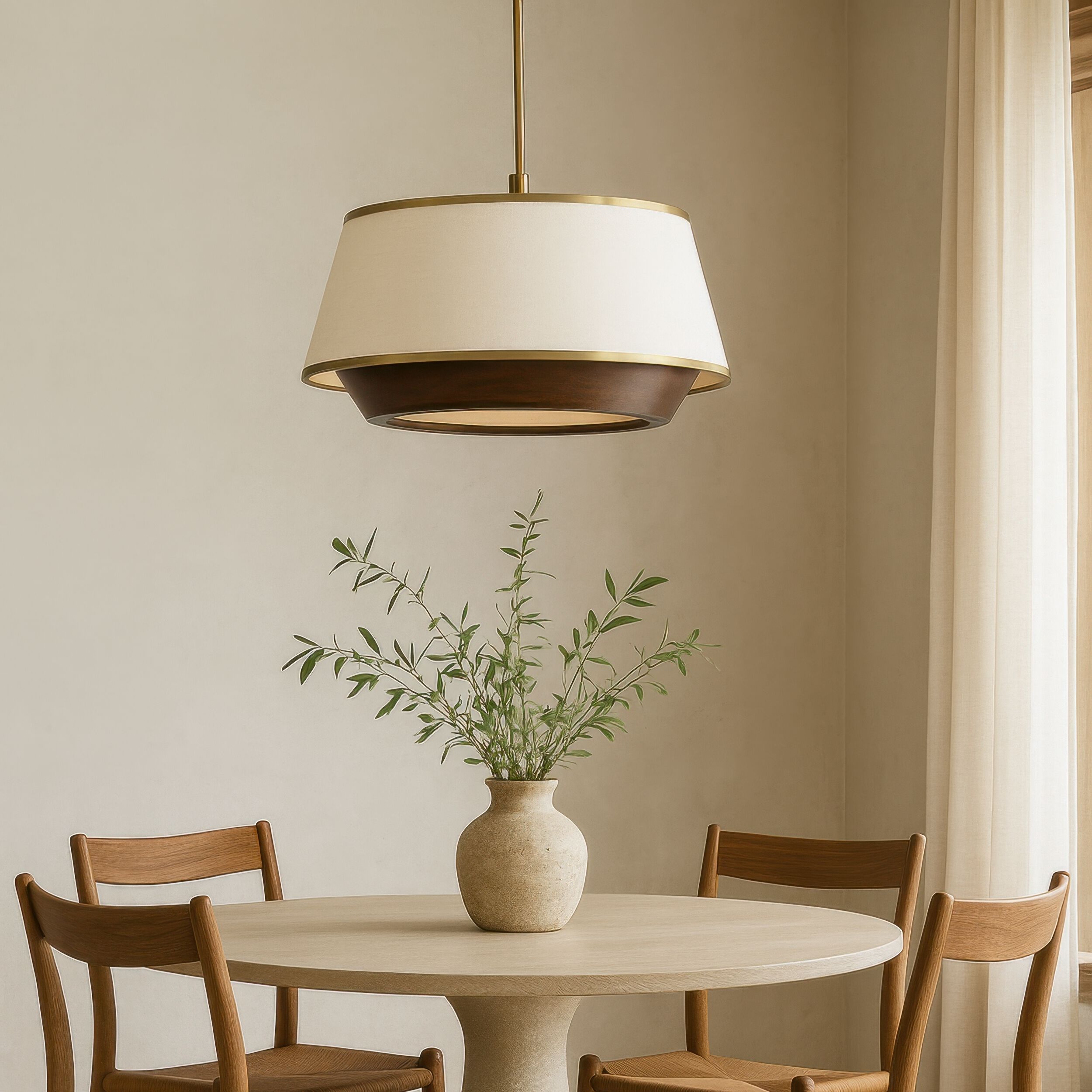 Desert Flyer 6 Light 26 inch Satin Brass with Medium Walnut Pendant Ceiling Light