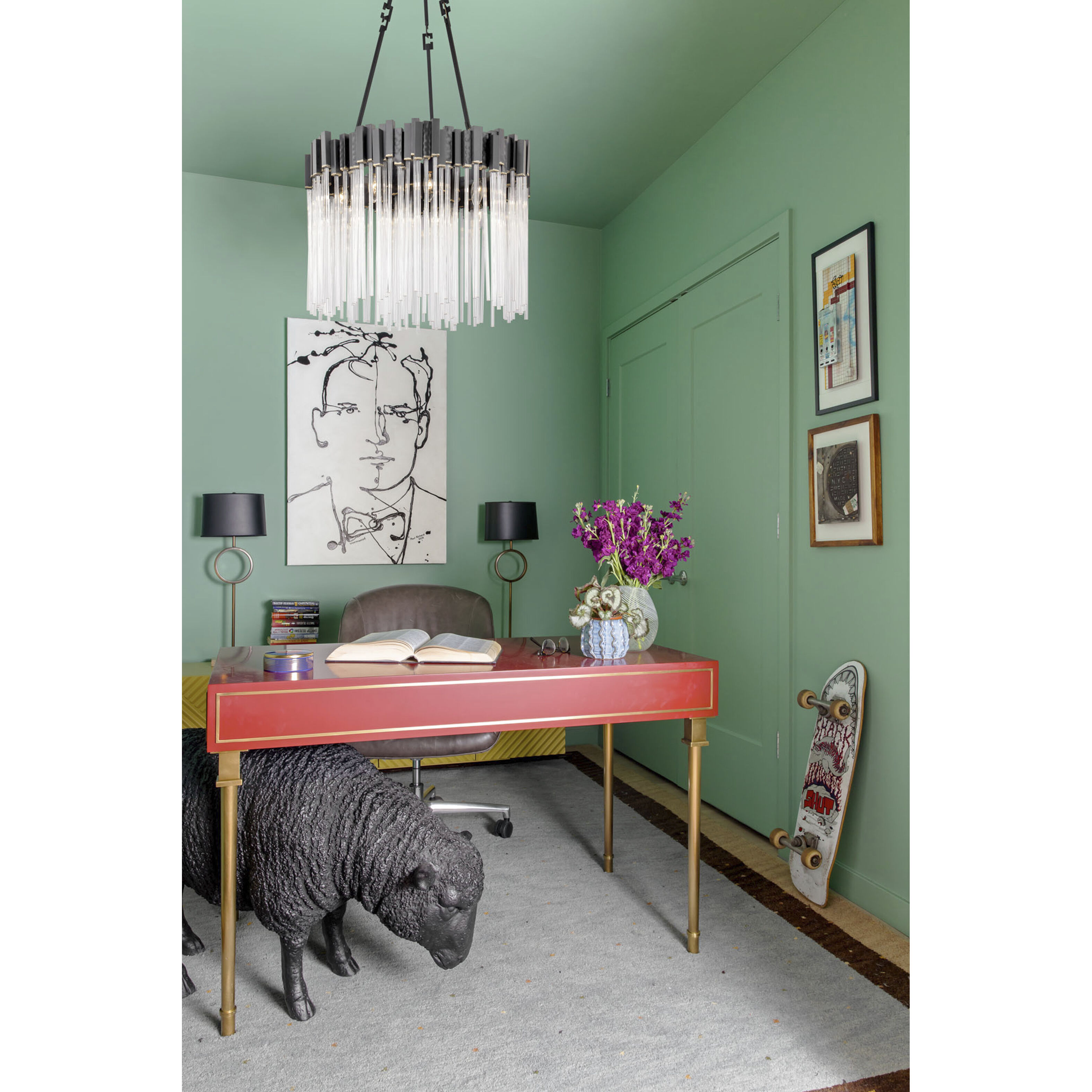 Matrix 9 Light 25 inch Matte Black and French Gold Pendant Ceiling Light