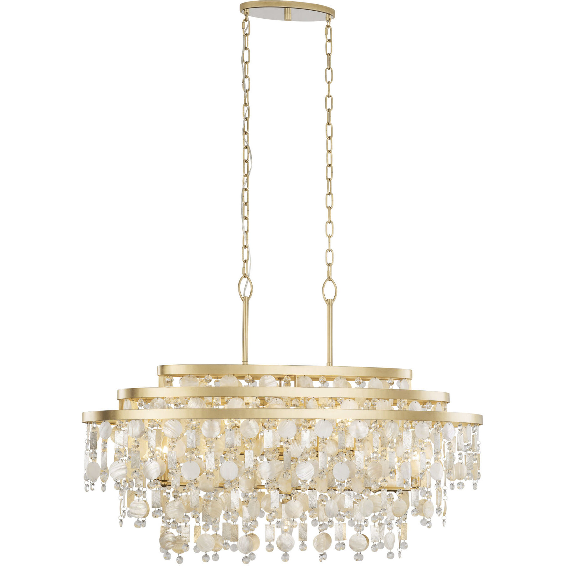 Kalani 9 Light 42 inch French Gold Linear Pendant Ceiling Light, Smithsonian Collaboration