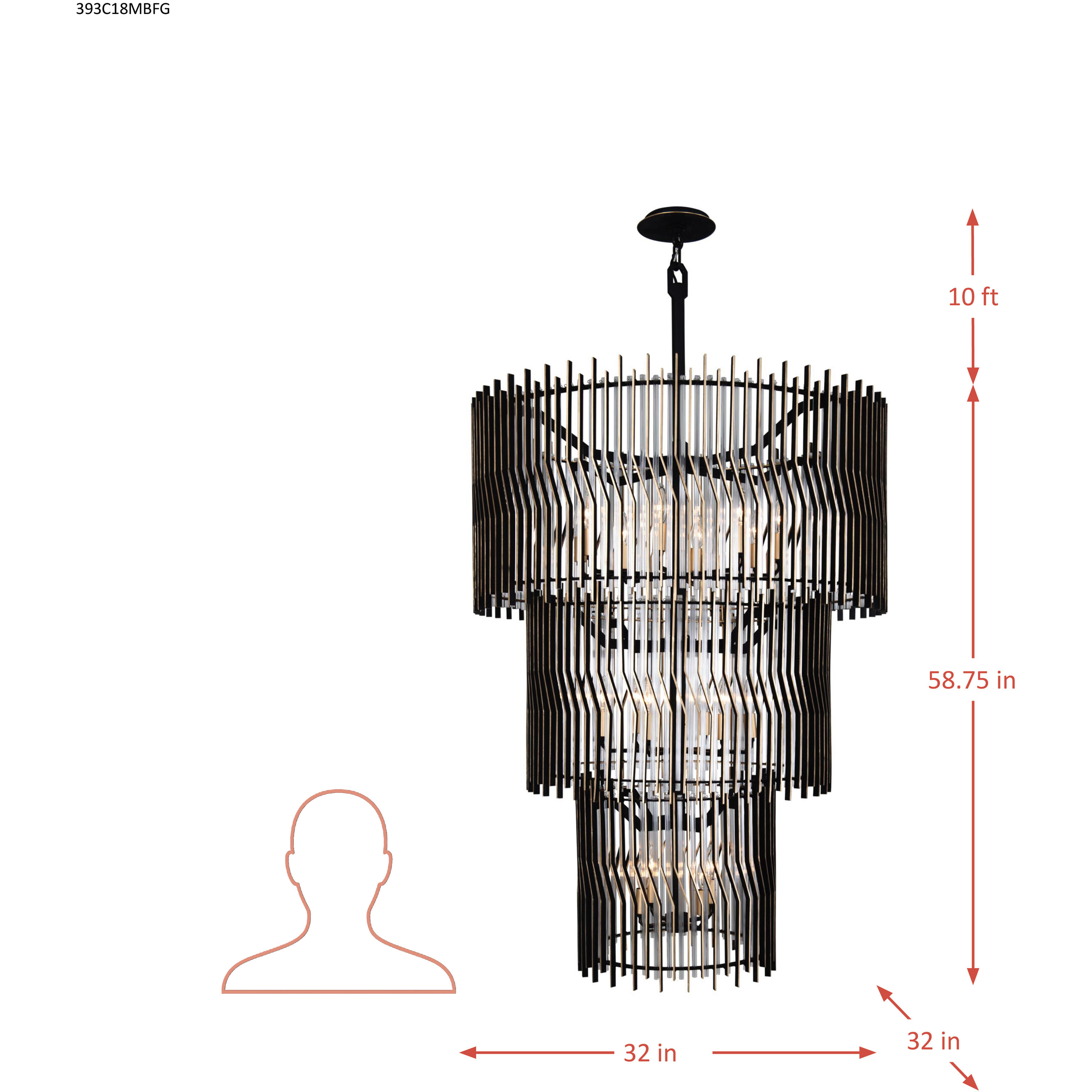 Park Row 18 Light 32 inch Matte Black and French Gold Chandelier Ceiling Light