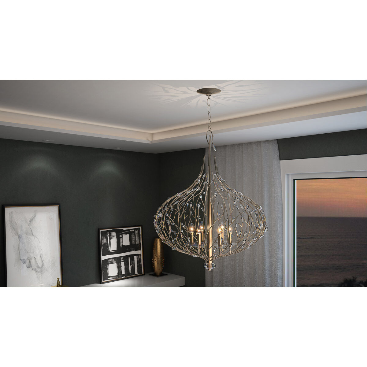 Bask 6 Light 26.5 inch Gold Dust Pendant Ceiling Light