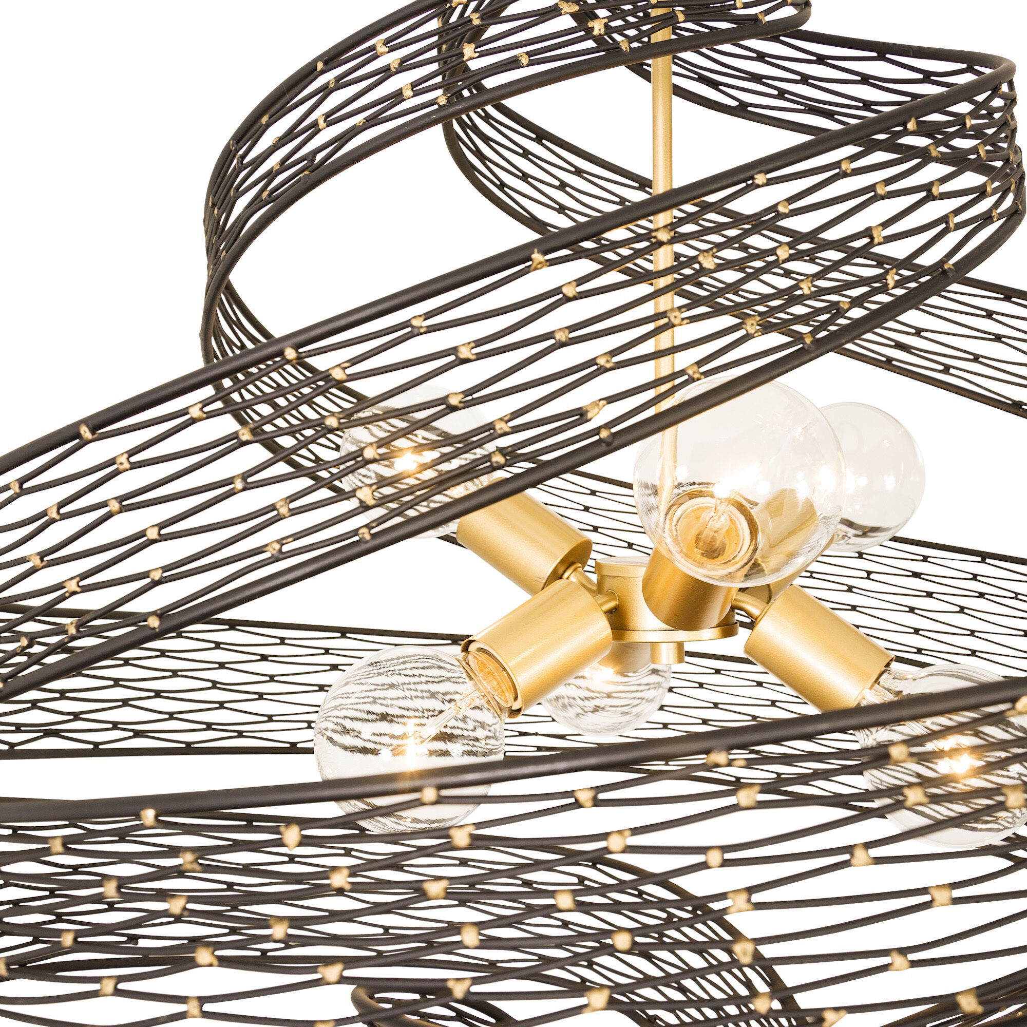 Flow 6 Light 30 inch Matte Black and French Gold Pendant Ceiling Light in Matte Black/French Gold