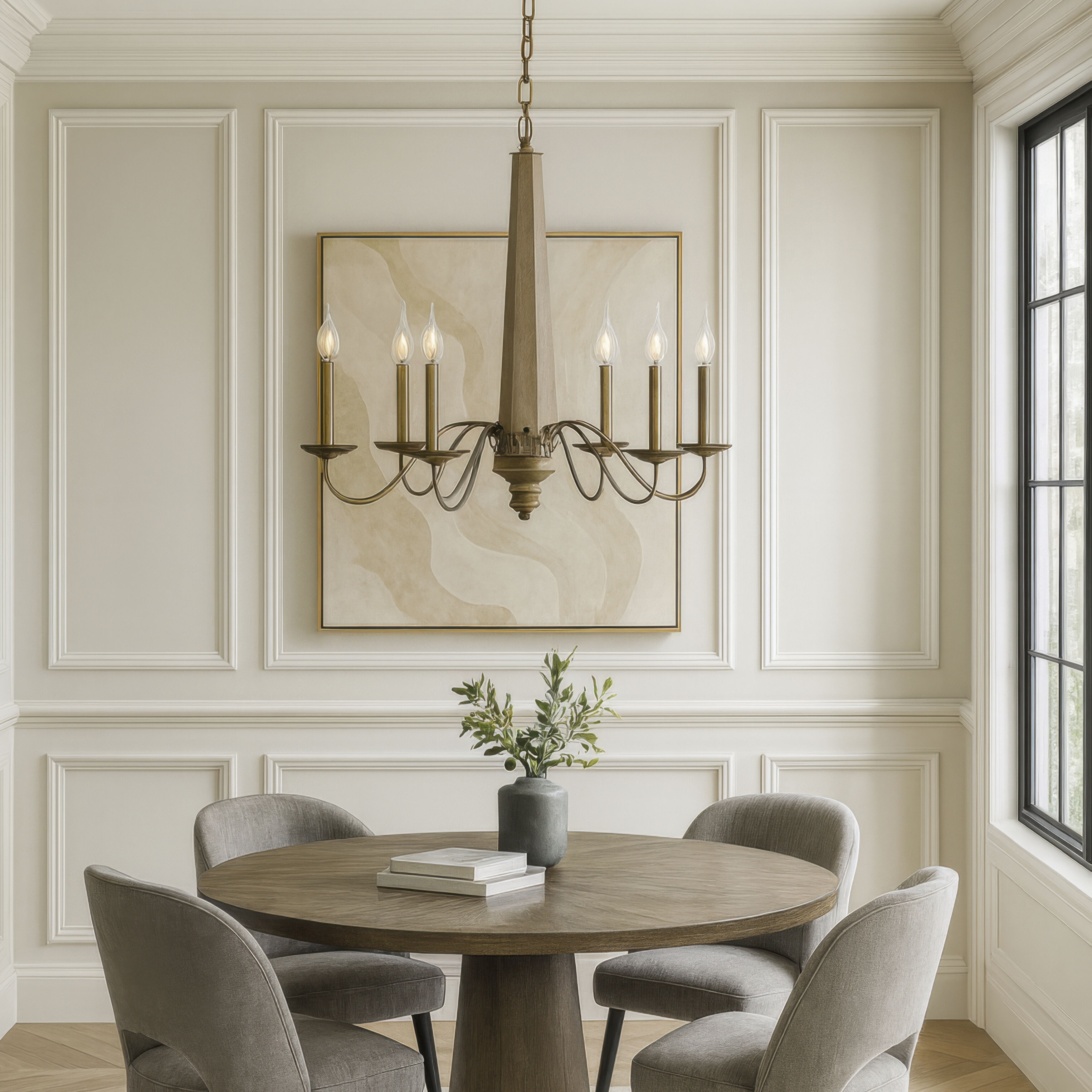 Dinner at 8 Light 48 inch Heritage Bronze and White Oak Chandelier Ceiling Light
