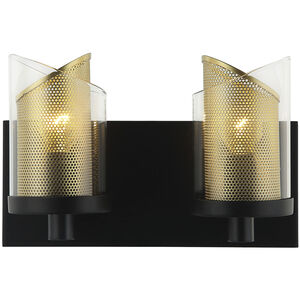 So Inclined 2 Light 11 inch Black and Gold Bath Vanity Wall Light