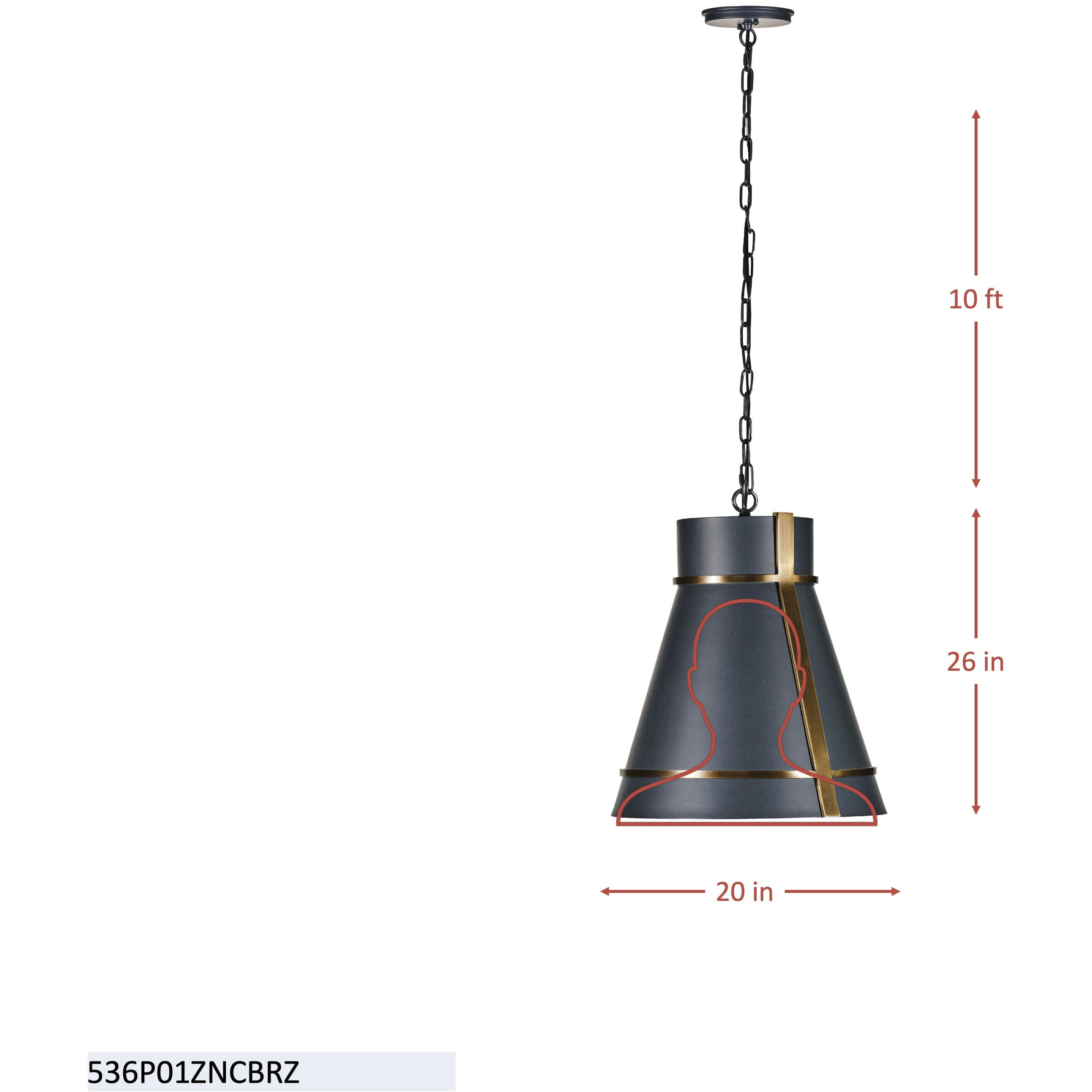Brasserie 1 Light 20 inch Blackened Zinc and Heritage Bronze Pendant Ceiling Light