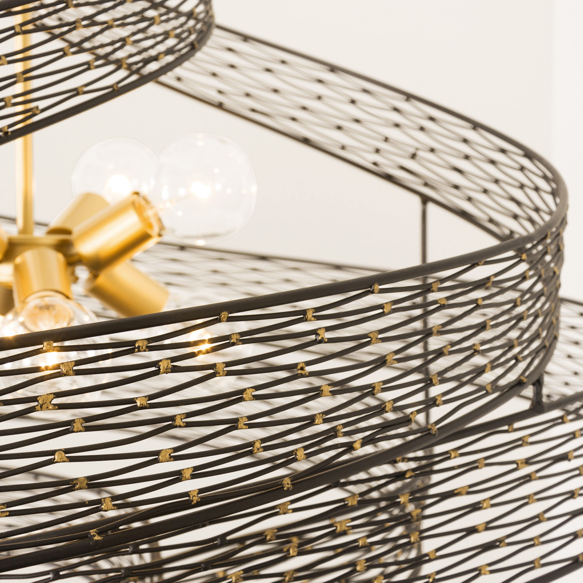 Flow 8 Light 36 inch Matte Black and French Gold Pendant Ceiling Light in Matte Black/French Gold