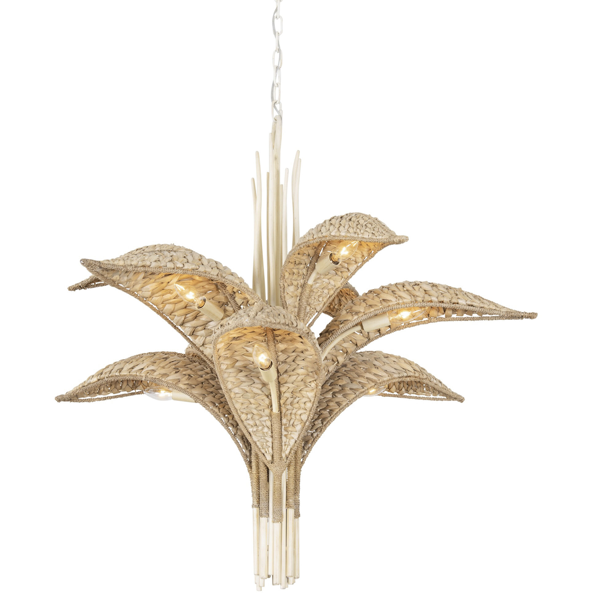 Century Palm 9 Light 38 inch Country White Chandelier Ceiling Light