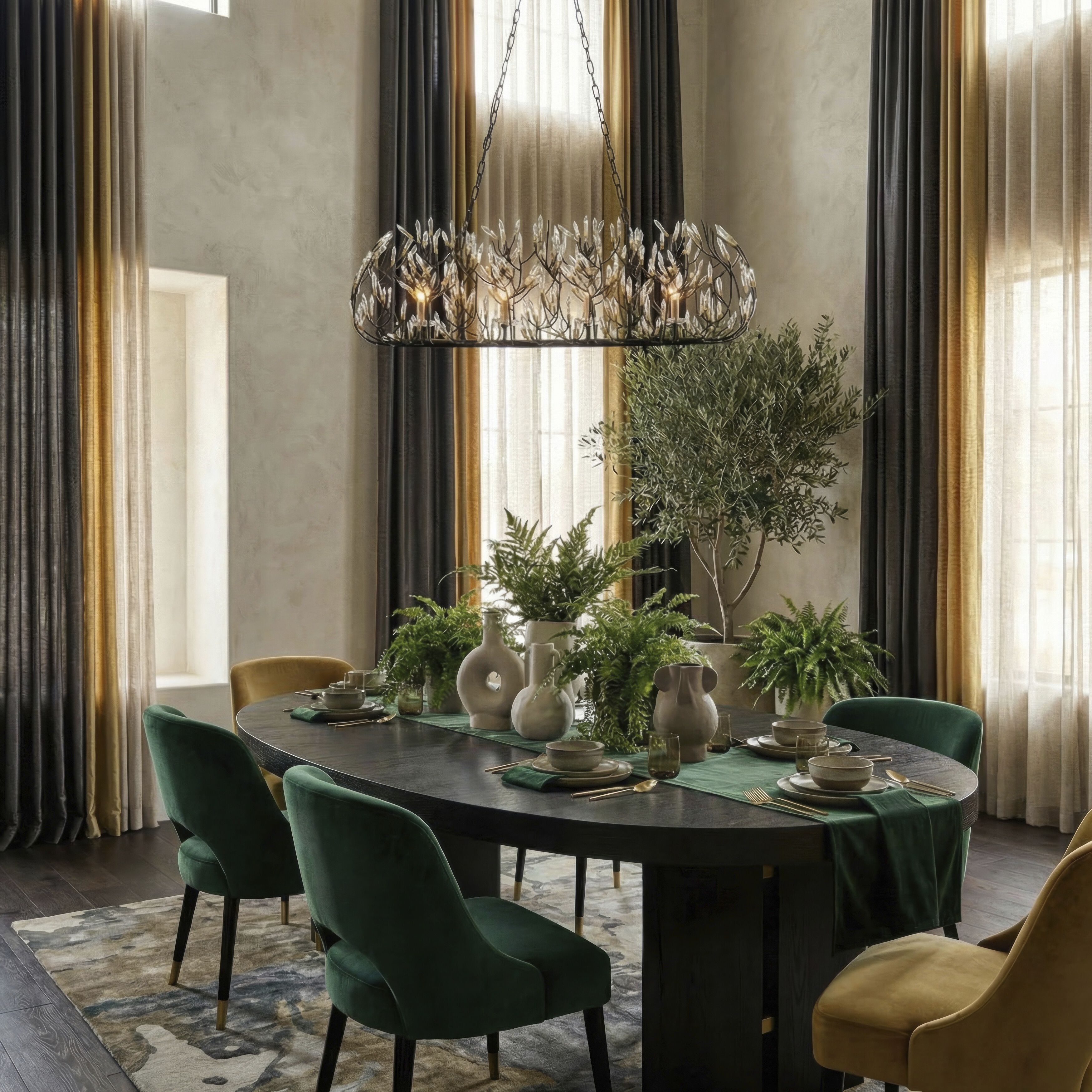 Bask 6 Light 36 inch Matte Black and French Gold Linear Pendant Ceiling Light in Matte Black/French Gold