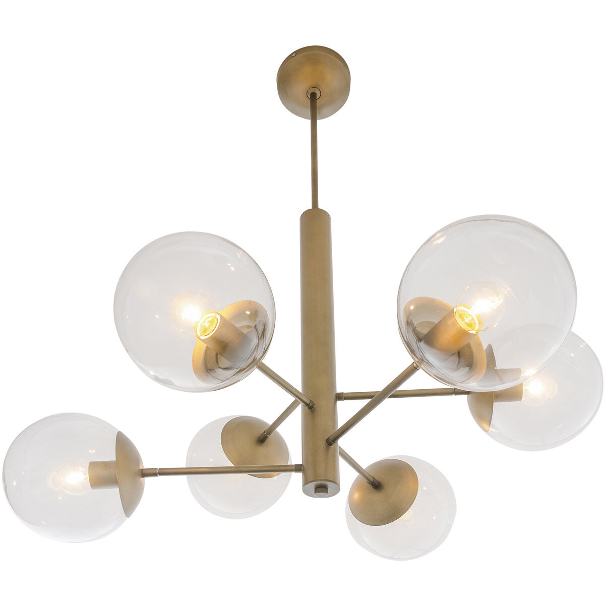 Mid-century 6 Light 32.5 inch Antique Brass Chandelier Ceiling Light