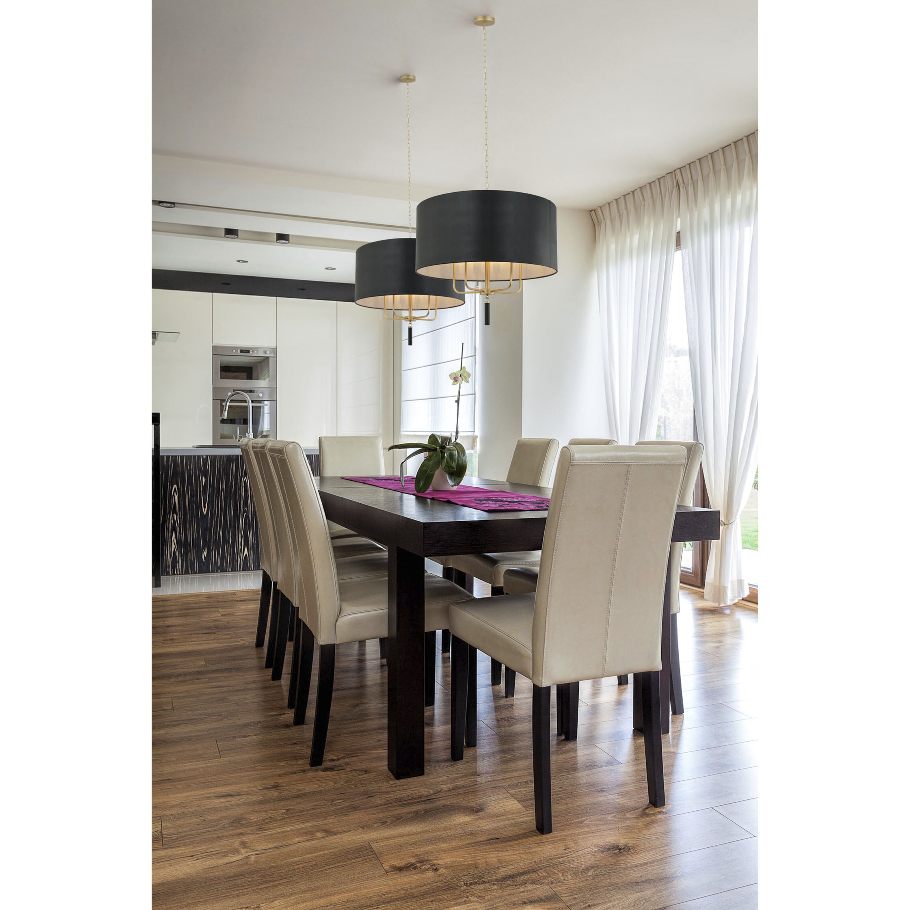 Secret Agent 5 Light 30 inch Painted Gold and Black Leather Pendant Ceiling Light