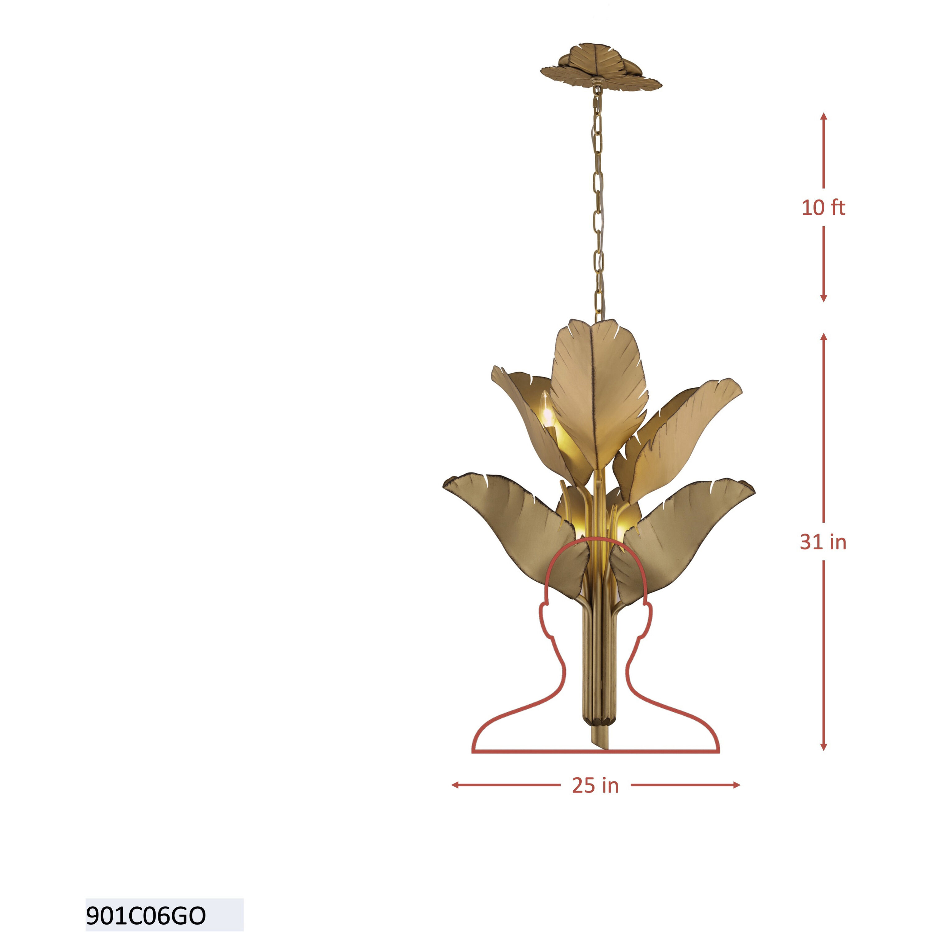 Banana Leaf 6 Light 25 inch Gold Chandelier Ceiling Light