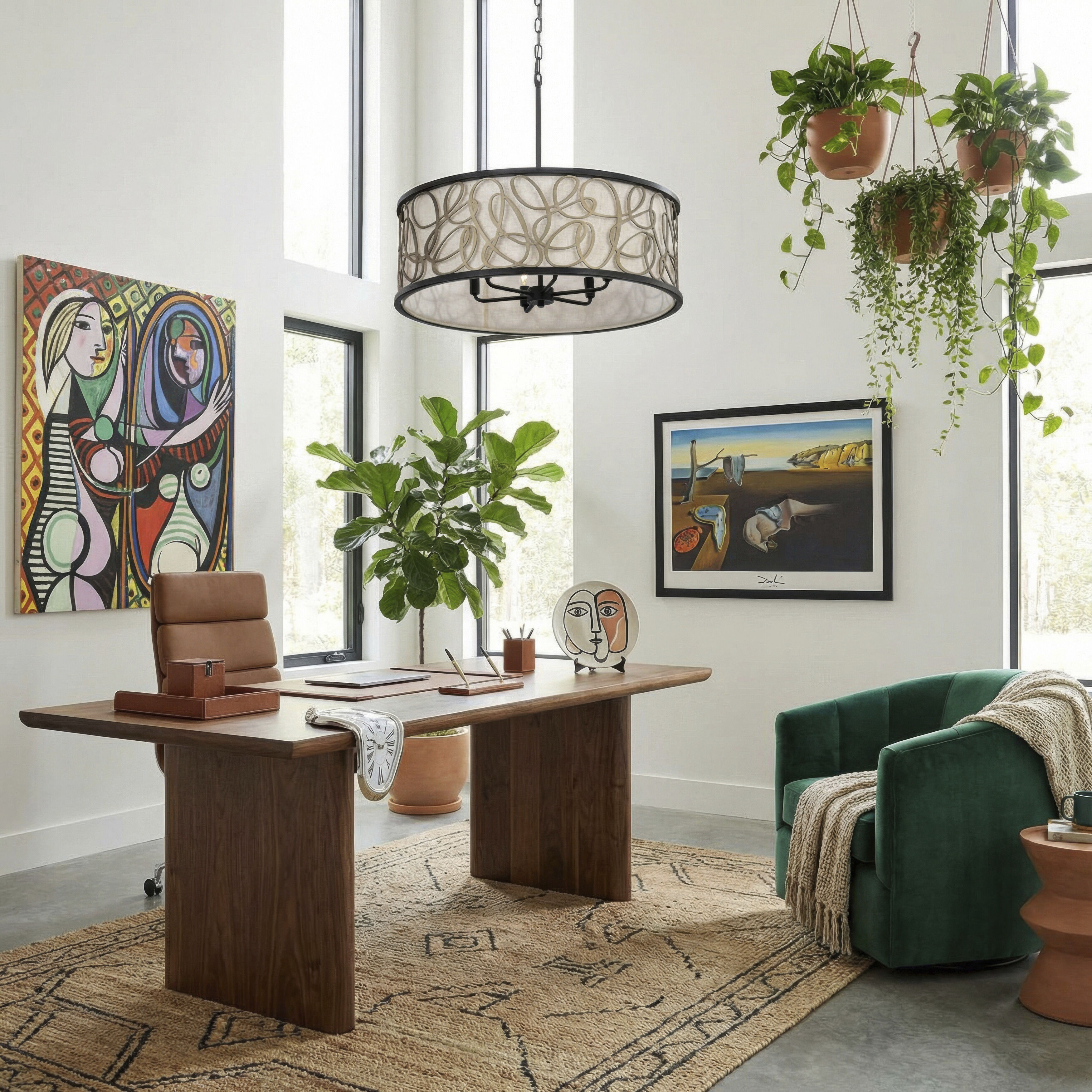 Scribble 6 Light 28 inch Matte Black with Artifact Pendant Ceiling Light, Smithsonian Collaboration