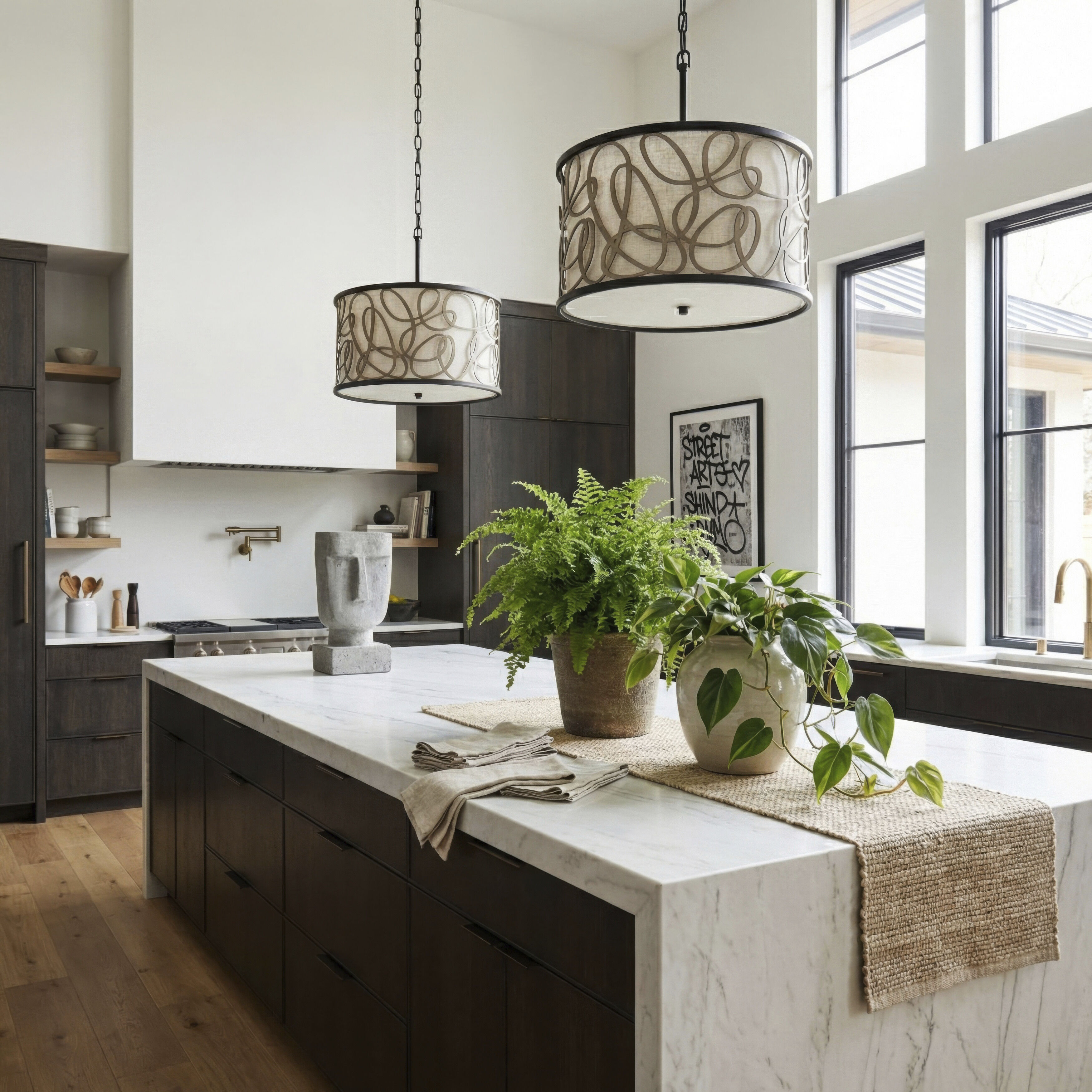 Scribble 3 Light 18 inch Matte Black with Artifact Pendant Ceiling Light, Semi-Flush Convertible, Smithsonian Collaboration