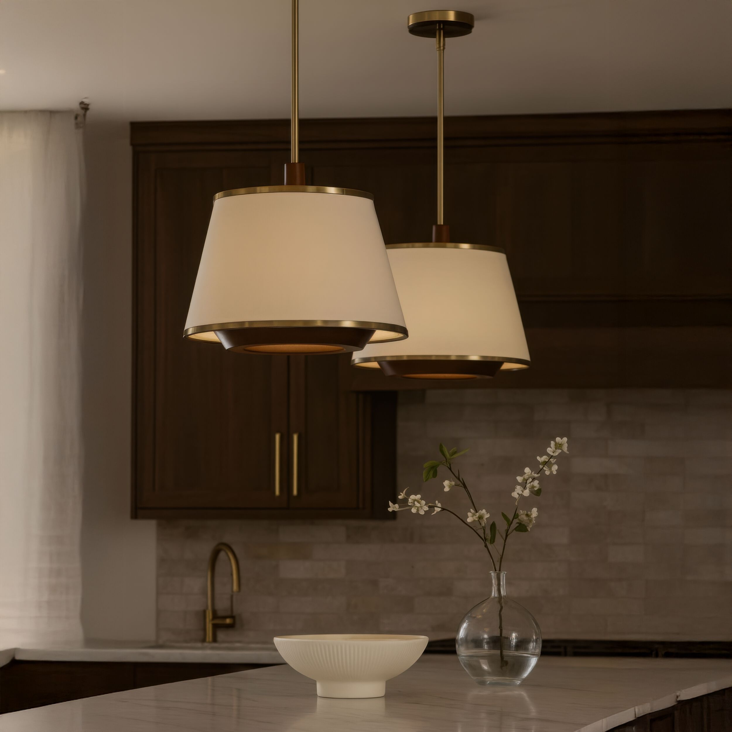 Desert Flyer 3 Light 16 inch Satin Brass with Medium Walnut Pendant Ceiling Light, Semi-Flush Convertible