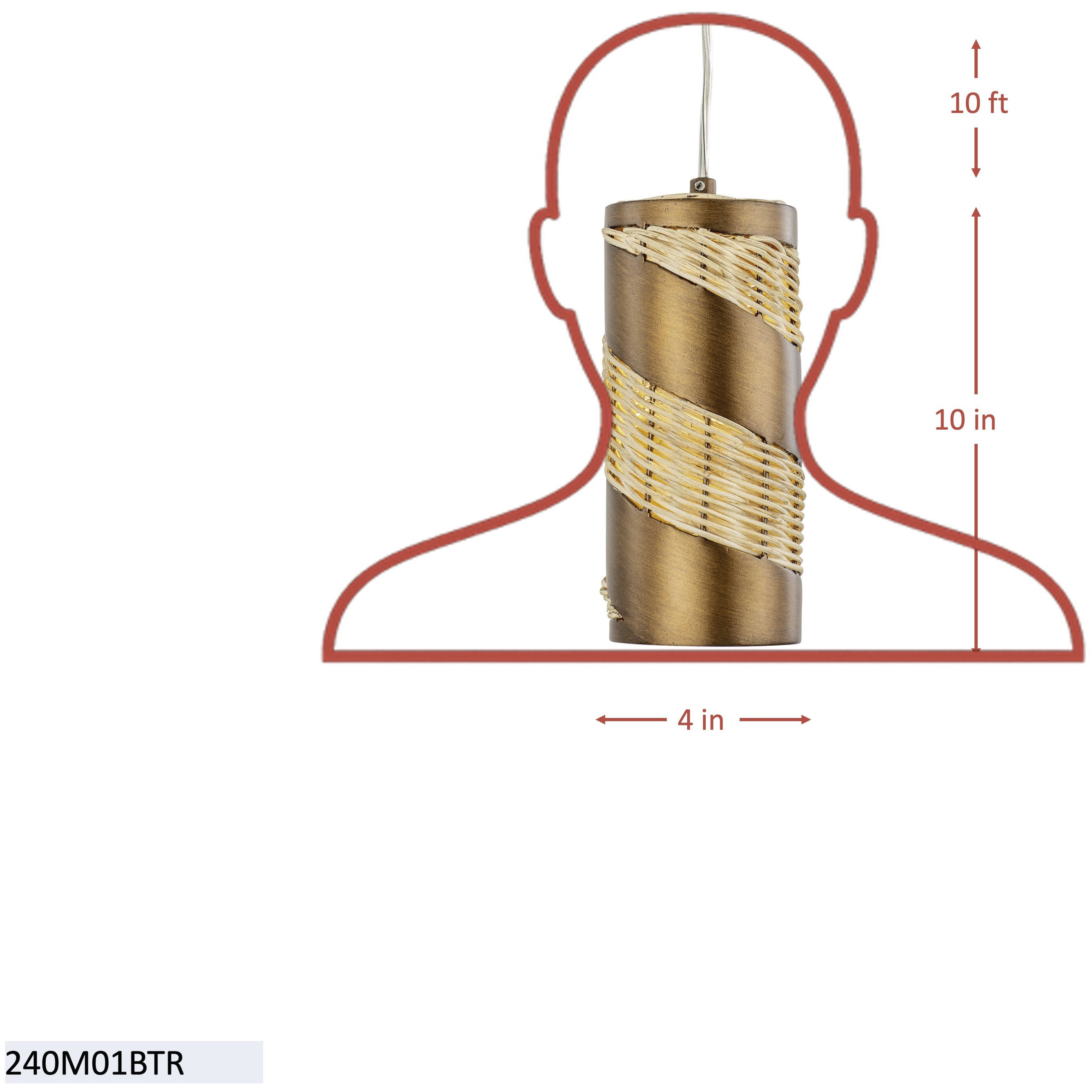 Flow 1 Light 4 inch Baguette and Natural Rattan Mini Pendant Ceiling Light in Baguette/Natural Rattan, Smithsonian Collaboration