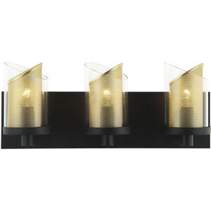 So Inclined 3 Light 18 inch Black and Gold Bath Vanity Wall Light