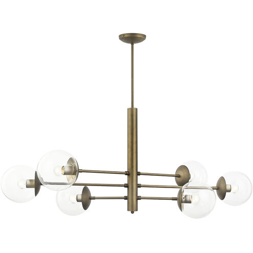 Mid-Century 6 Light 48 inch Antique Brass Linear Pendant Ceiling Light