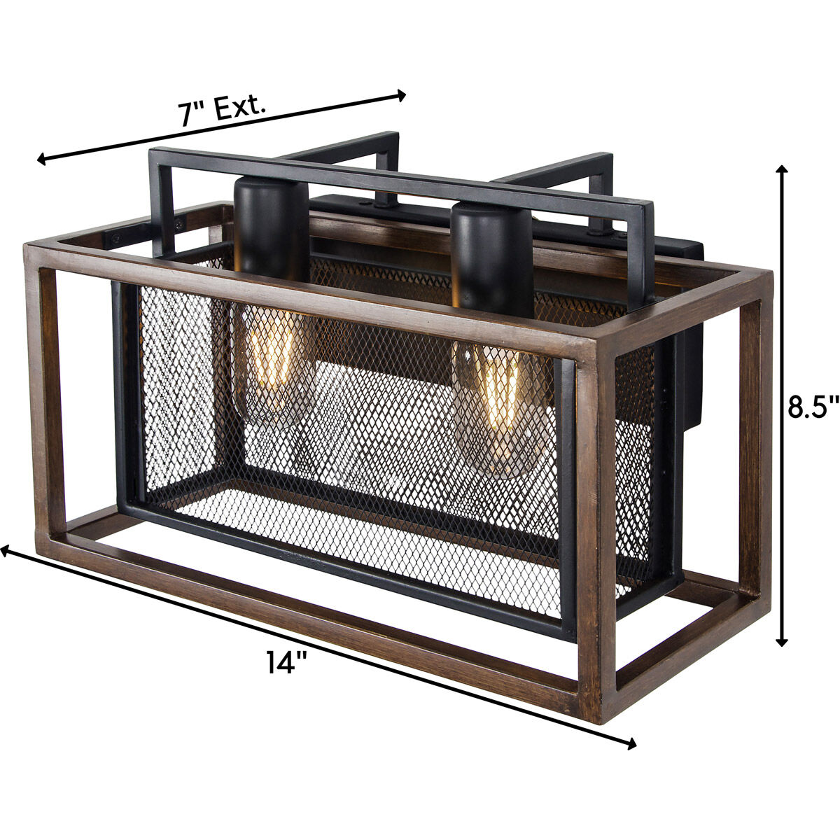 Rio Lobo 2 Light 14 inch Dark Oak with Black Vanity Light Wall Light