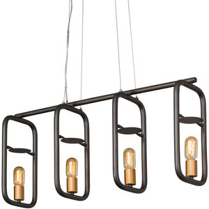 Loophole 4 Light 32 inch Rustic Bronze and Gold Linear Pendant Ceiling Light