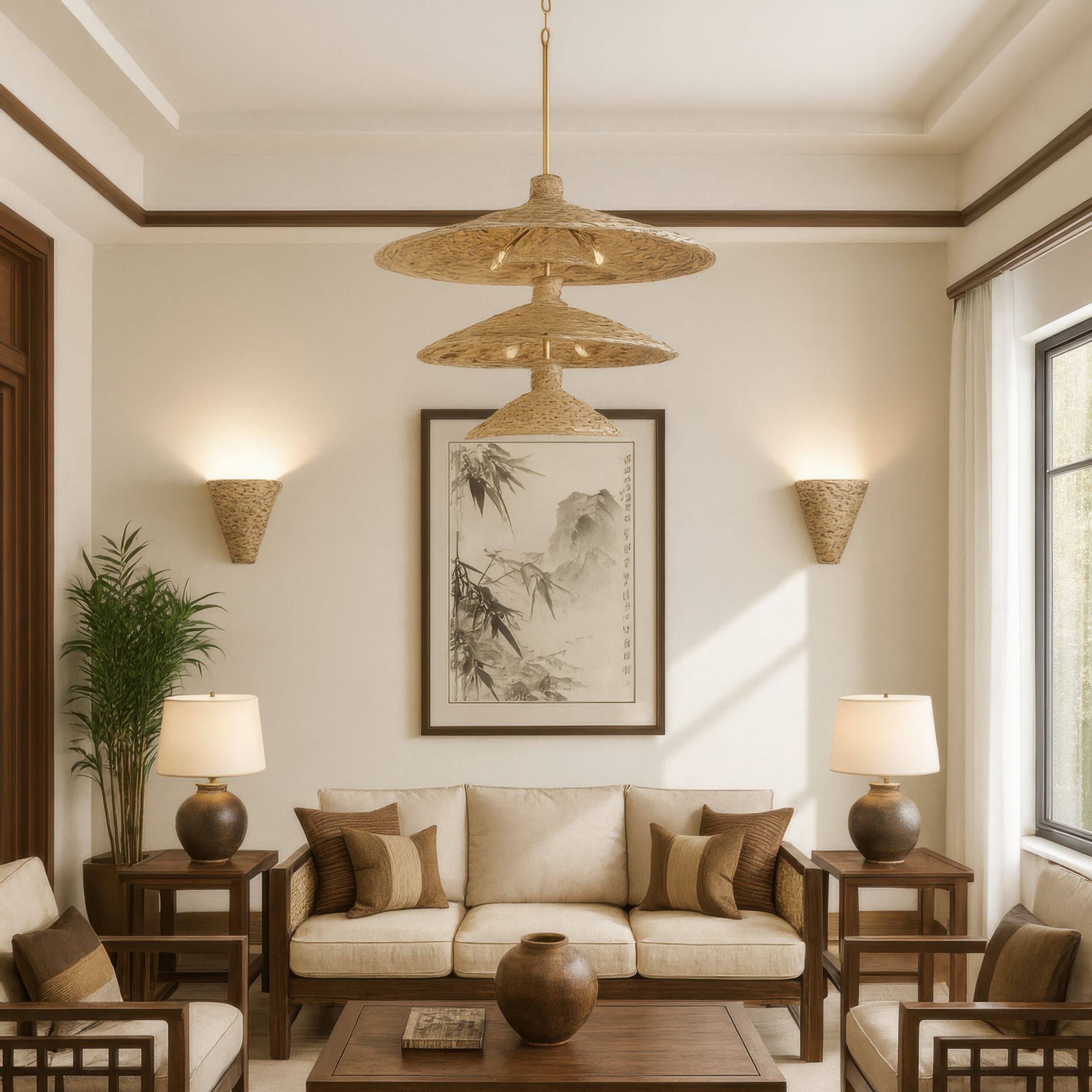 Hilton Head 15 Light 34.25 inch French Gold with Natural Seagrass Pendant Ceiling Light