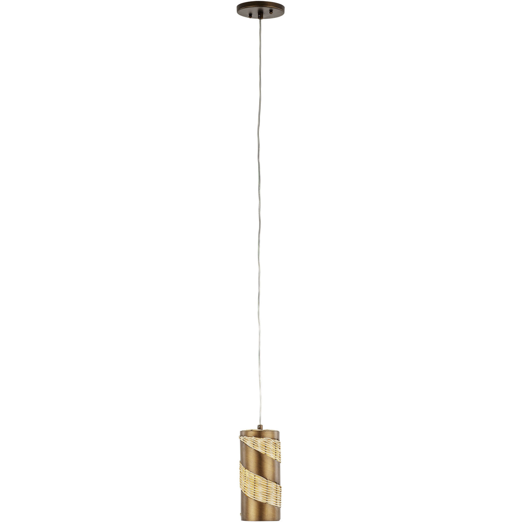 Flow 1 Light 4 inch Baguette and Natural Rattan Mini Pendant Ceiling Light in Baguette/Natural Rattan, Smithsonian Collaboration