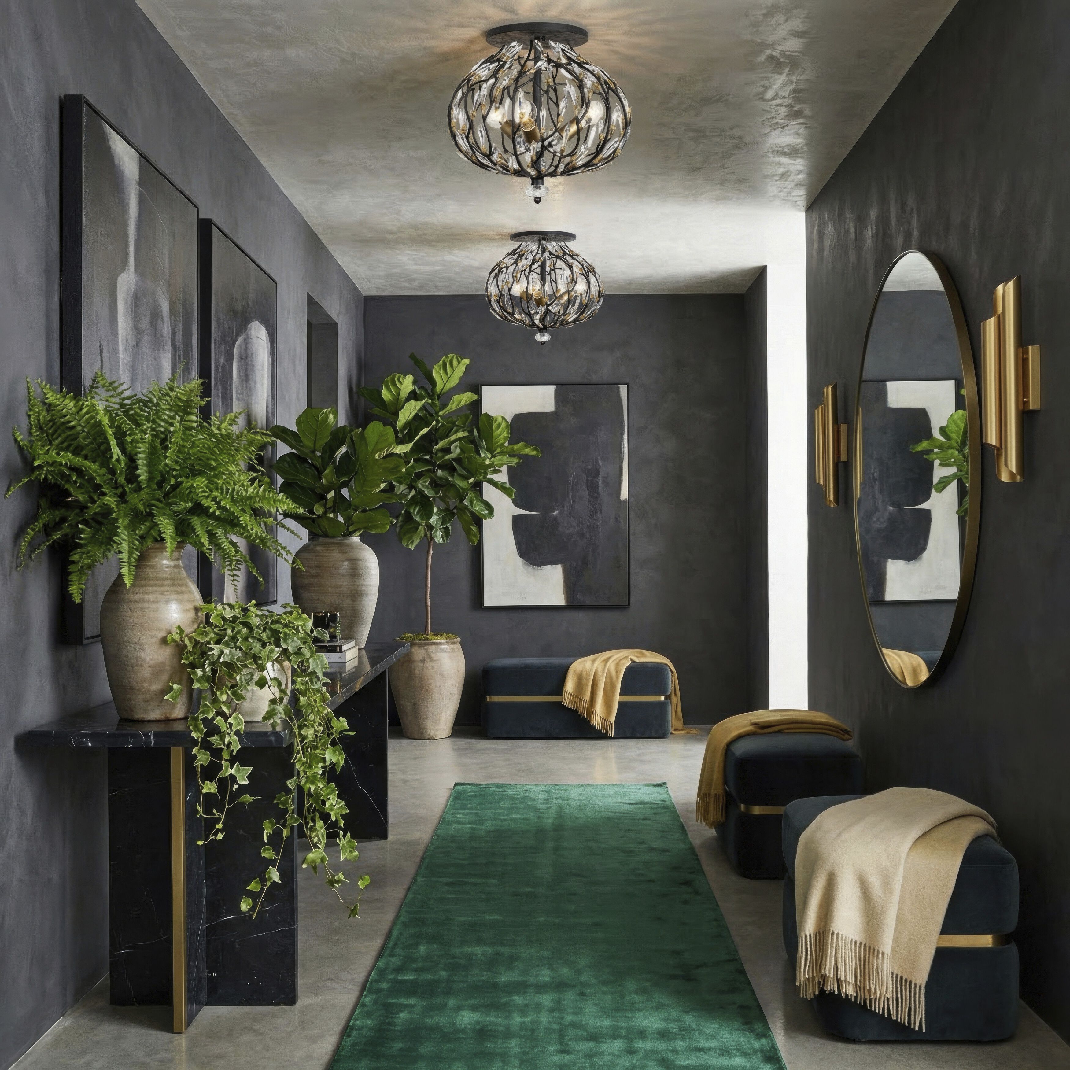 Bask 3 Light 18 inch Matte Black and French Gold Semi-Flush Ceiling Light in Matte Black/French Gold