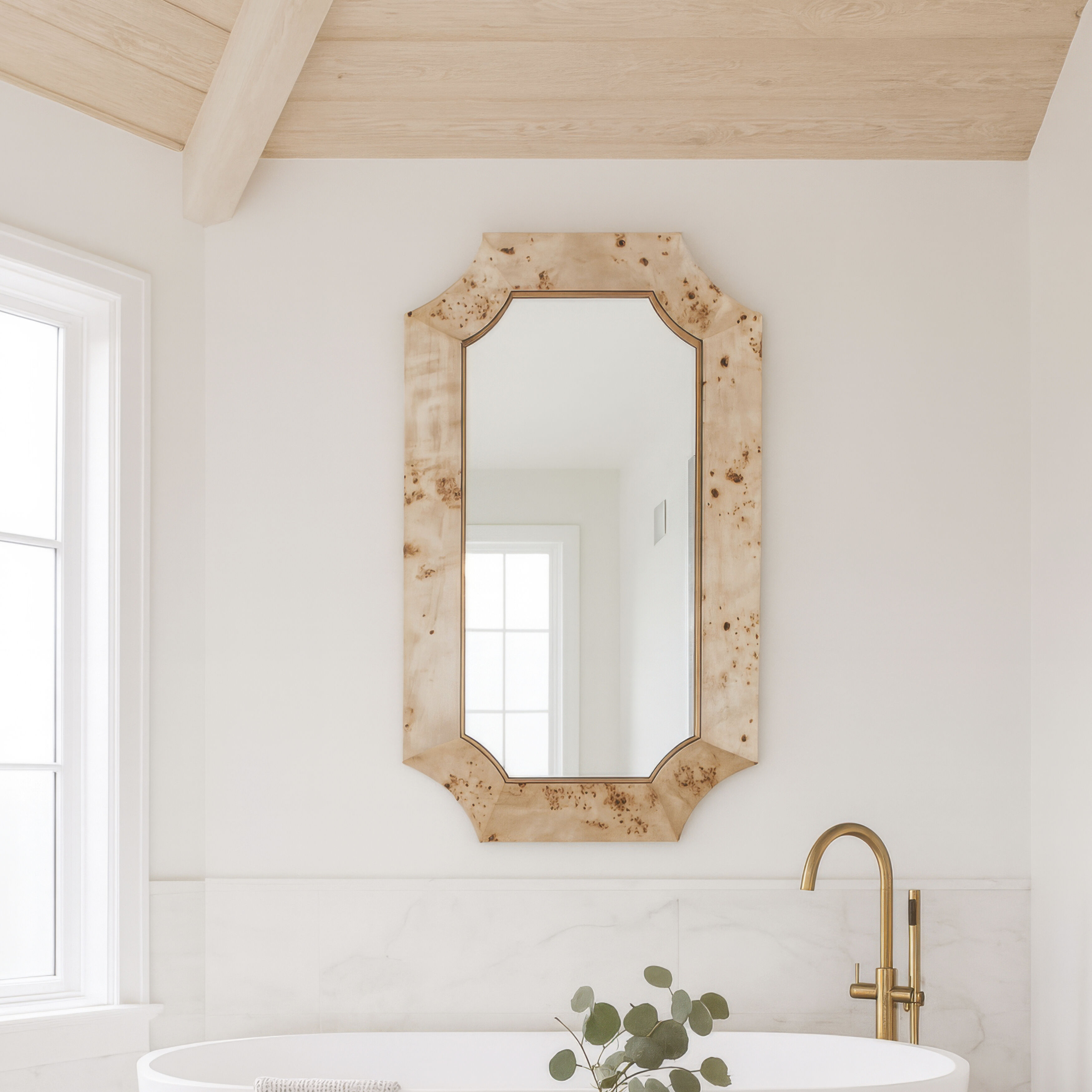 Farra 44 X 26 inch Poplar Burl with Weathered Brass Wall Mirror, Varaluz Casa