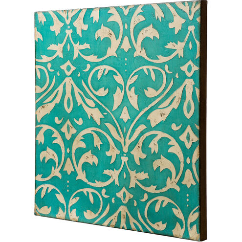 Damask Trefoil Distressed Teal and Ivory Canvas Wall Art, Varaluz Casa