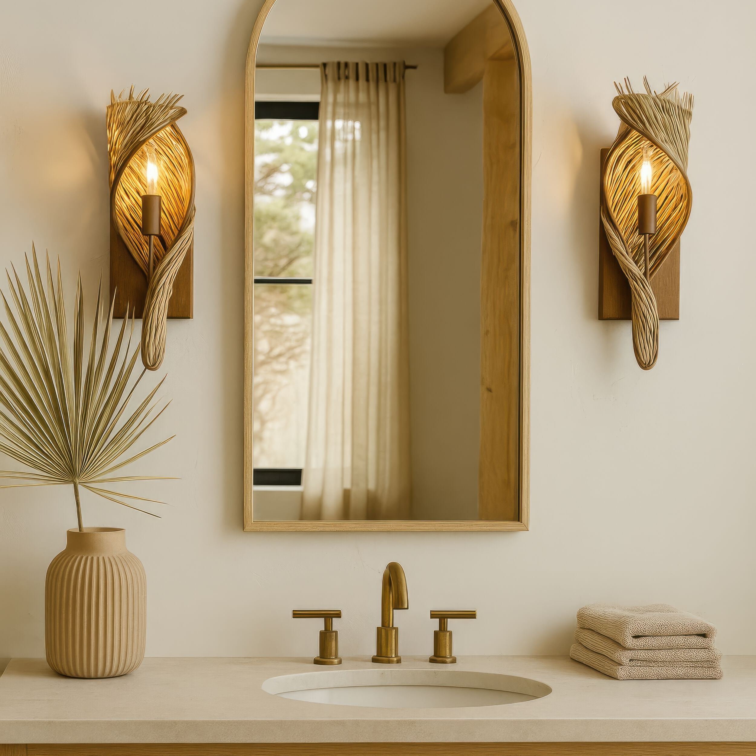 Flow 1 Light 5.5 inch Baguette and Natural Rattan Right Sconce Wall Light, Smithsonian Collaboration