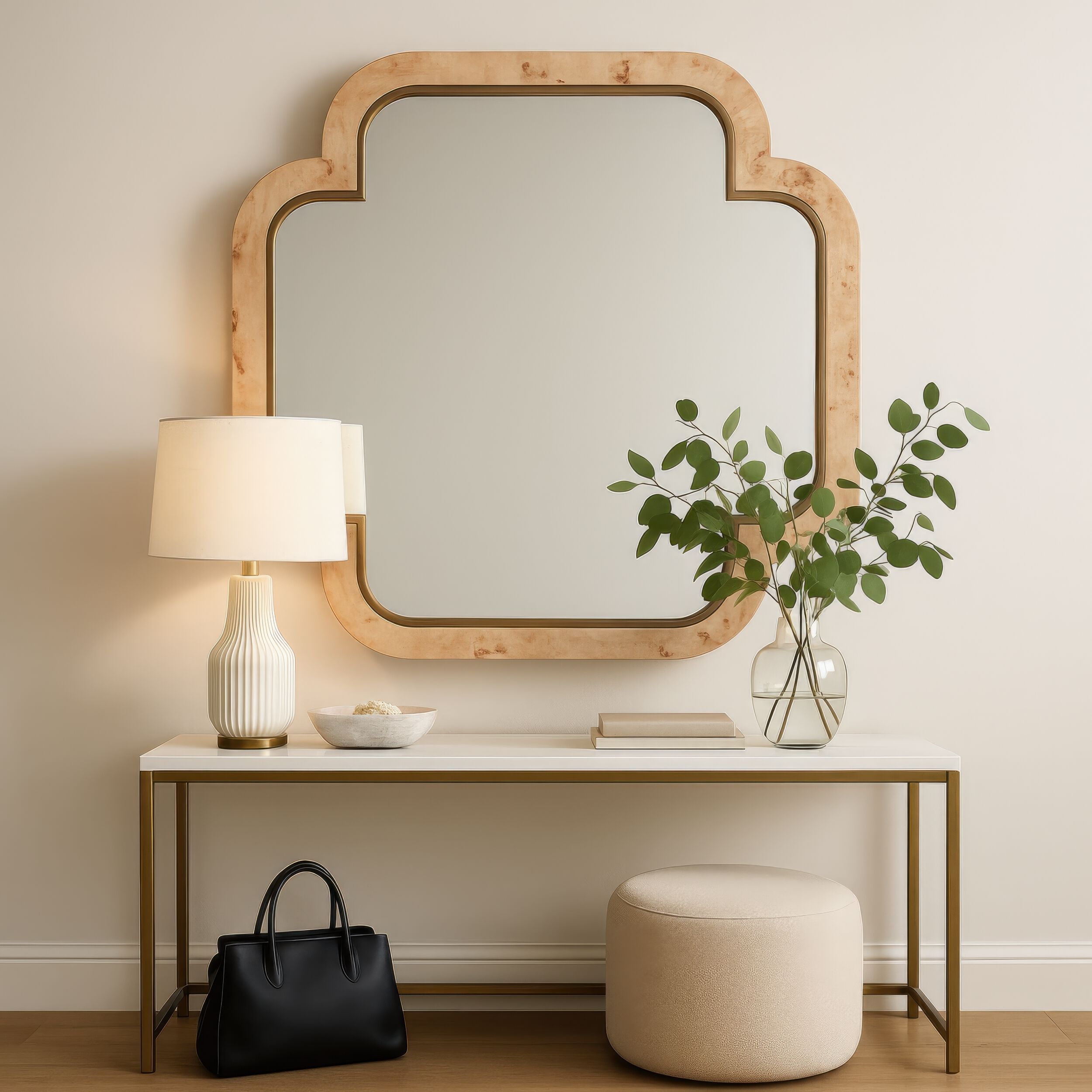 Swiss 50 X 50 inch Poplar Burl with Weathered Brass Wall Mirror, Varaluz Casa