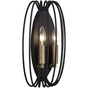 Nico 2 Light 8 inch Carbon and Havana Gold Sconce Wall Light